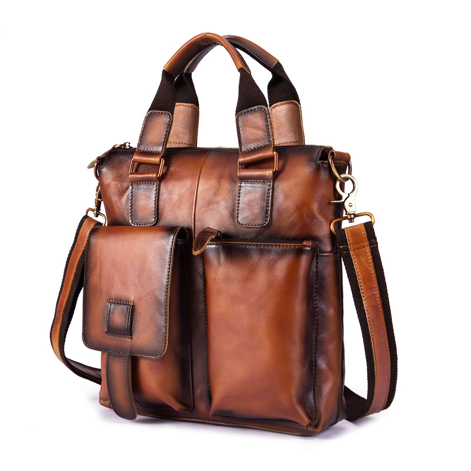 Le'aokuu Men's Genuine Crazy Horse Leather Messenger Bag - Crossbody Satchel & Tote with 12