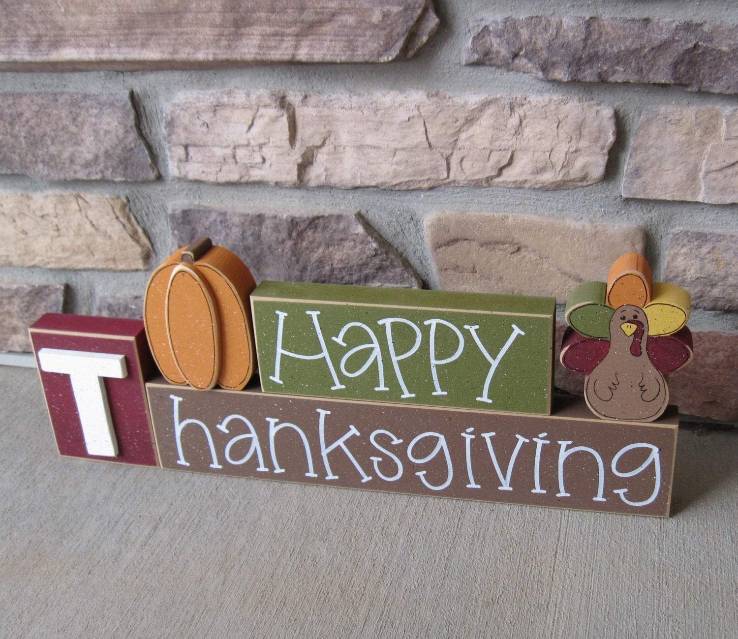 Thanksgiving Blocks Decor Set - Pumpkin & Turkey Tabletop Blocks for Home, Office Desk, Shelf, Mantle and Holiday Party Decorations | Perfect for Thanksgiving Centerpieces, Fall Home Decor and Seasonal Display