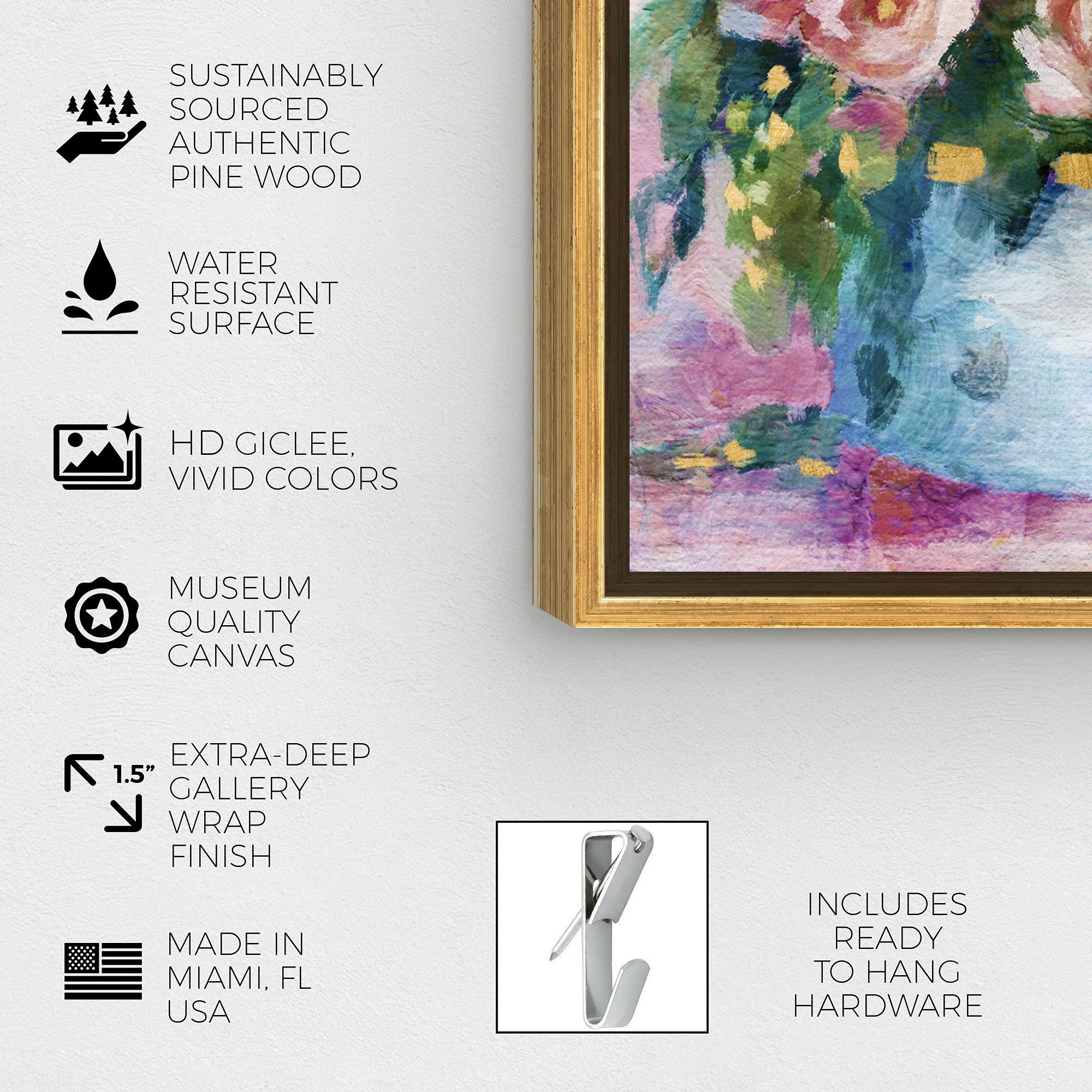 Floral and Botanical Wall Art Framed Canvas Prints - 'Flowers in Blue Box' Home Decor for Living Room, Bedroom & Office