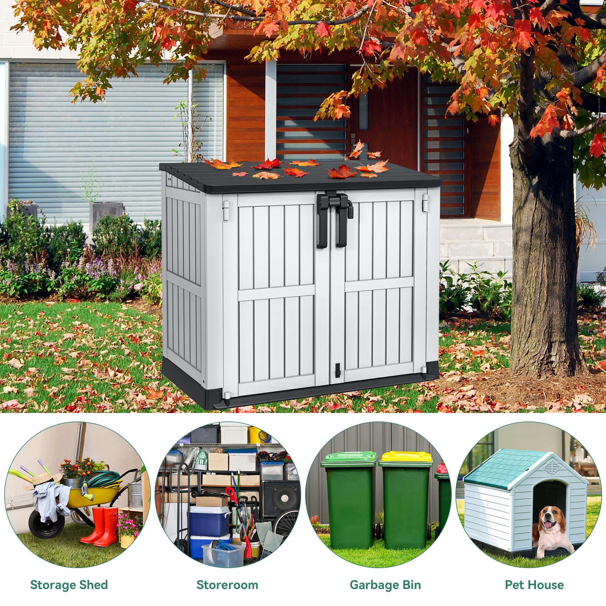 YITAHOME 36 cu ft Resin Outdoor Storage Shed - Weatherproof Horizontal Tool Shed with Lockable Doors & Ventilation - Perfect for Garden Tools, Trash Cans & Backyard Organization (Light Gray) | Ideal for Patio, Garage & Lawn Equipment Storage