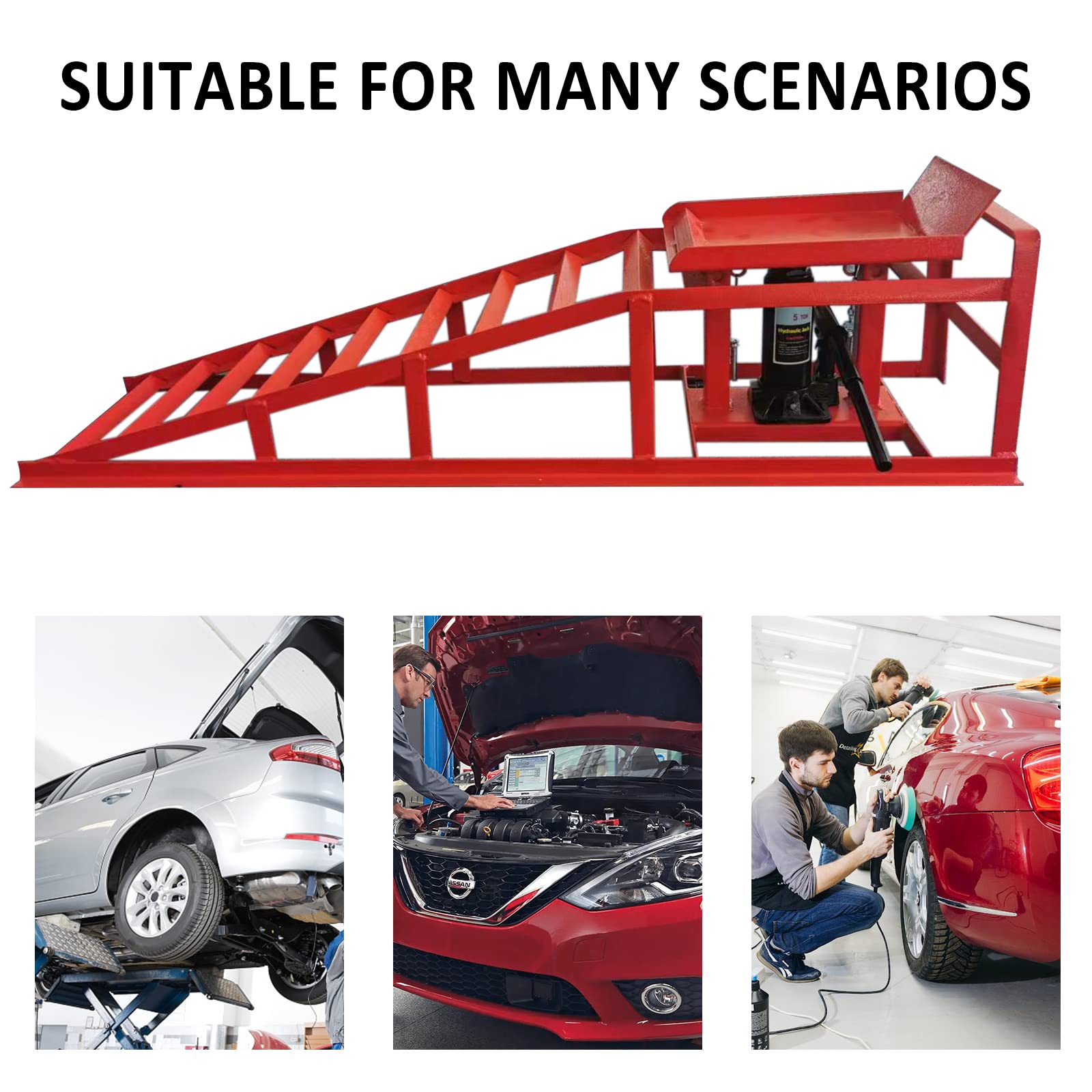 Wuyule 2PCS Heavy Duty Car Ramps - 10,000lbs Capacity Hydraulic Vehicle Lift for Car & Truck Repair | Perfect for DIY Auto Maintenance, Oil Changes & Tire Rotation