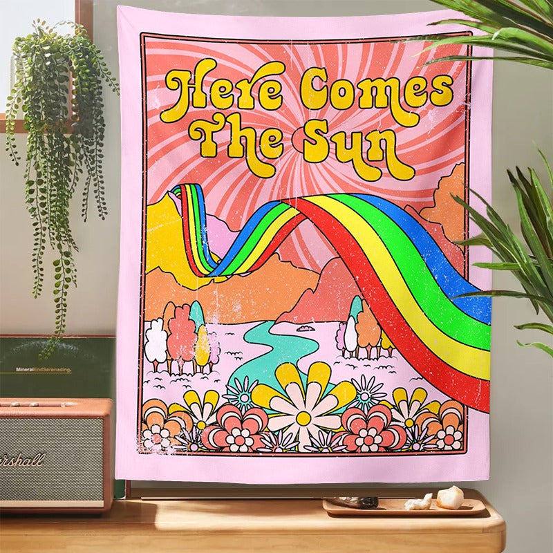 Here Comes The Sun Tapestry - Bohemian Wall Hanging Decor for Bedroom, Living Room & Dorm - Sunshine Inspired Hippie Home Decor