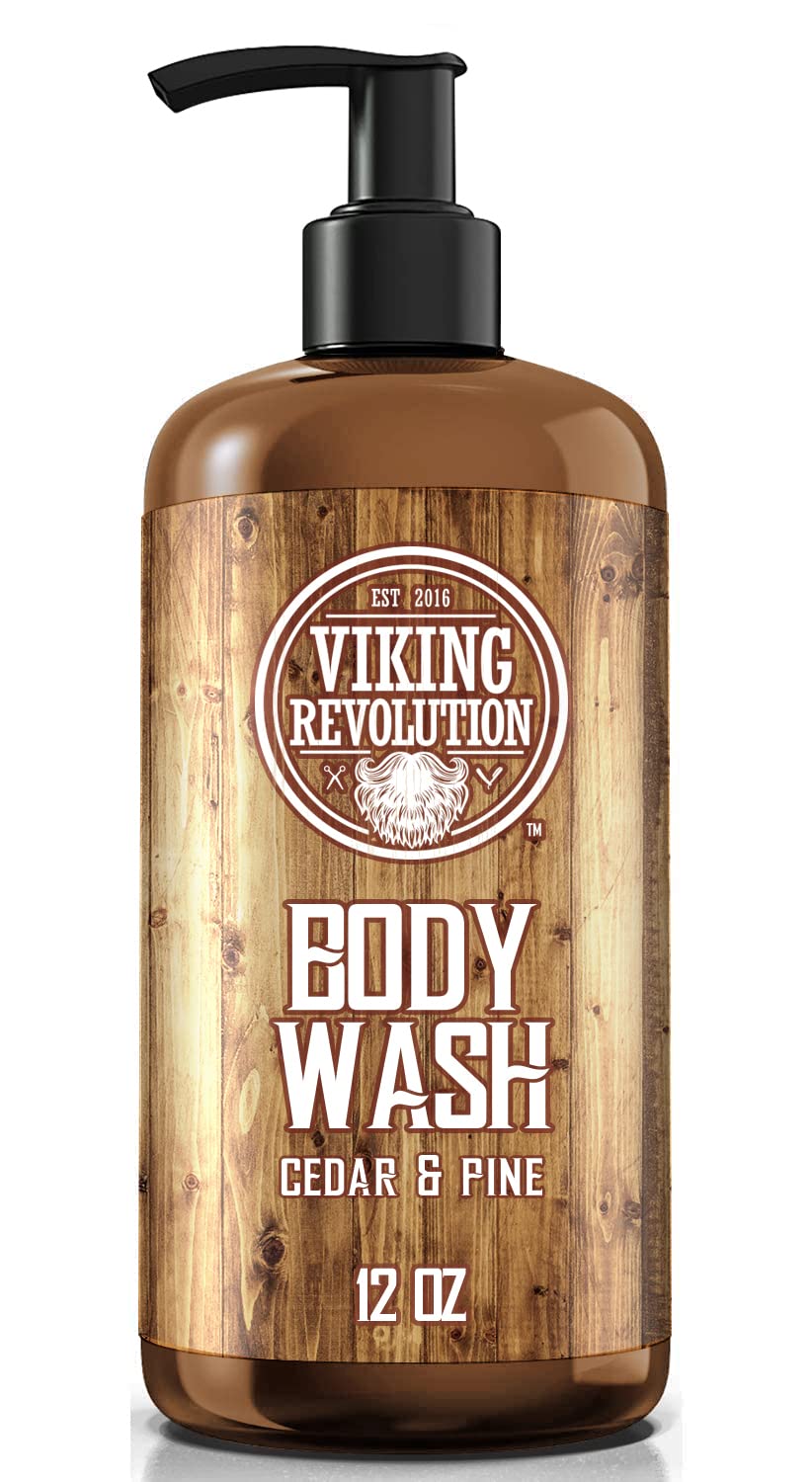 Viking Revolution Men's Cedar & Pine Body Wash with Vitamin E & Oregano Oil - Natural Shower Gel for Men - 2 Pack (12oz Each) - Refreshing Daily Cleanser for Dry Skin & Post-Workout Shower