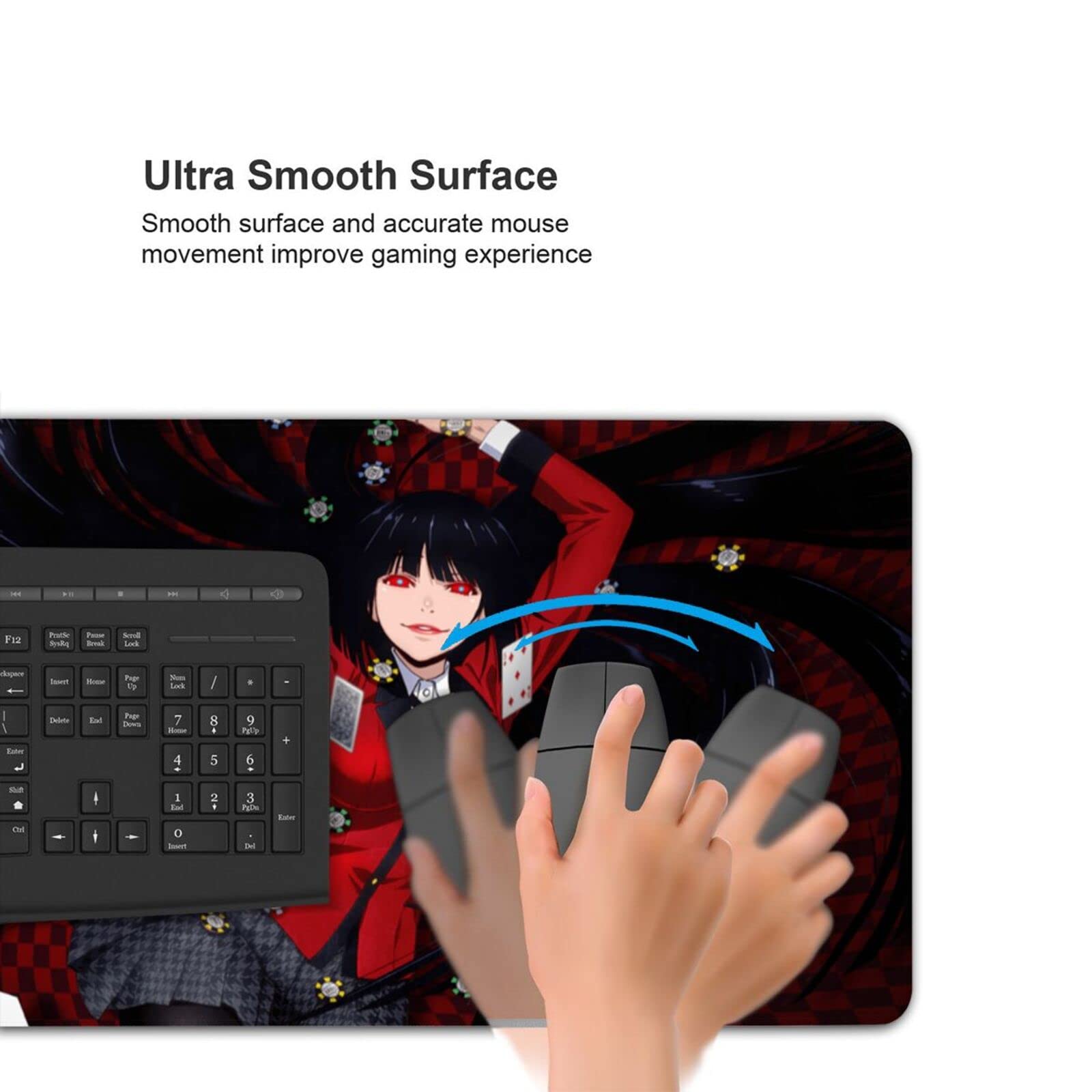 Premium 3D Printed Yumeko Jabami Anime Gaming Mouse Pad - Non-Slip Rubber Base, Stitched Edges, Foldable Design (15.8x35.5 inches) for PC, Laptop, Desktop - Perfect for Anime Fans & Esports Gamers