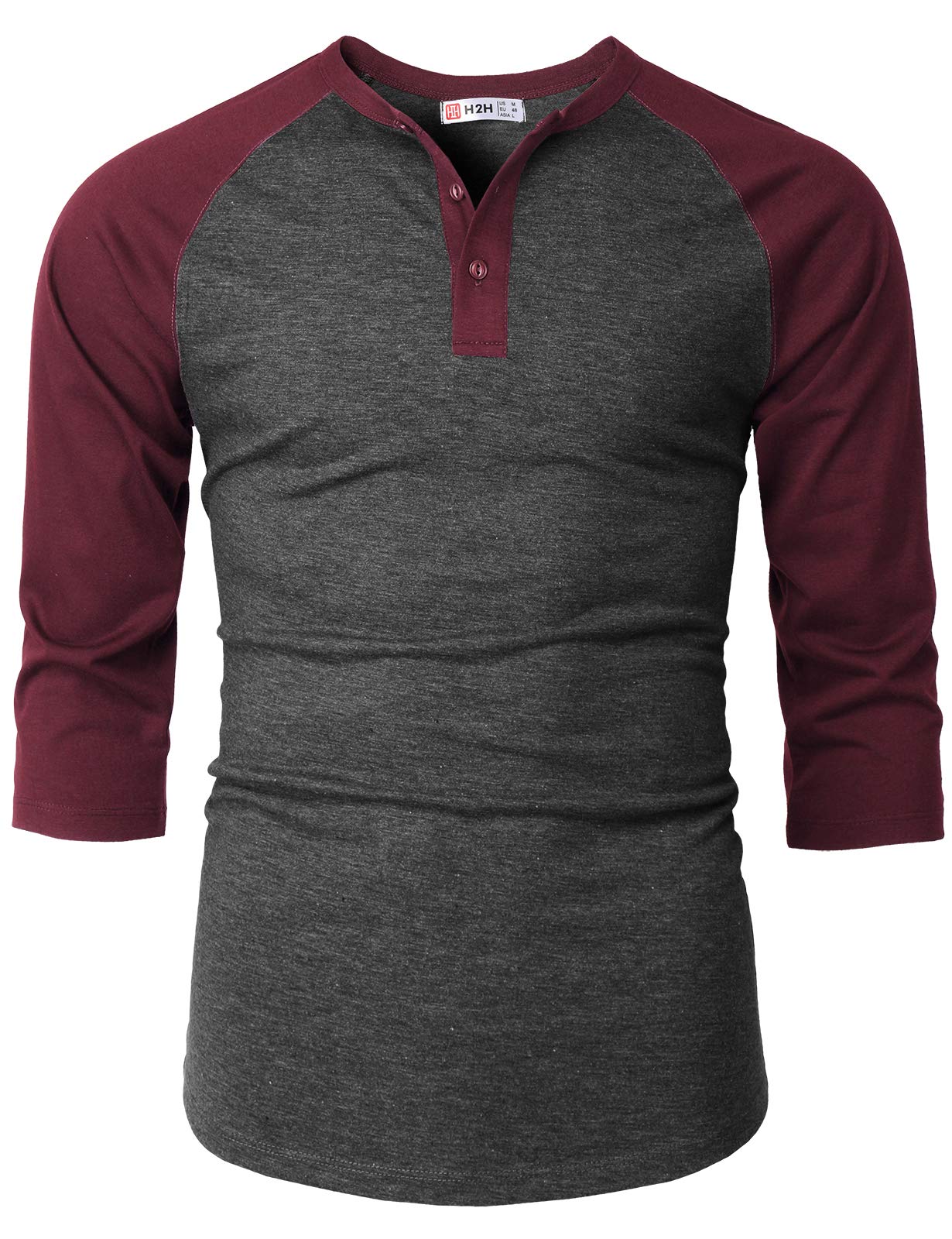 H2H Men's Casual Slim Fit Henley Shirts & Baseball Tees - Raglan Long & 3/4 Sleeve Jersey T-Shirts for Everyday Wear, Gym, and Outdoor Activities