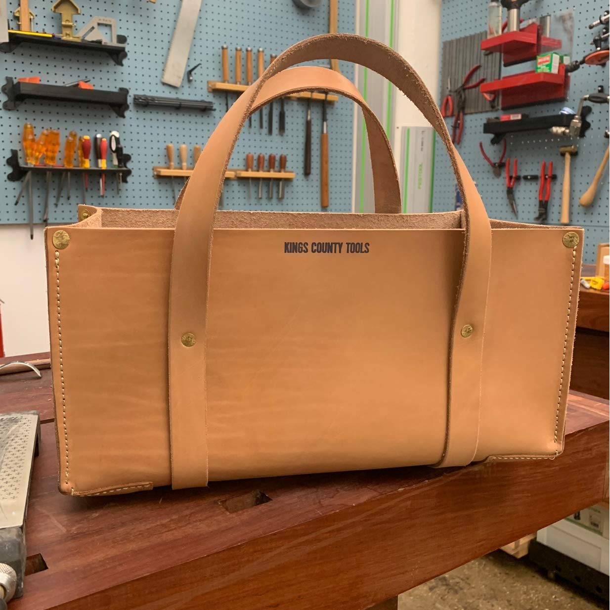 Kings County Tools Buffalo Leather Tool Tote Bag - Heavy Duty Cowhide Work Bag with Large Storage Capacity & Reinforced Straps | 1/8