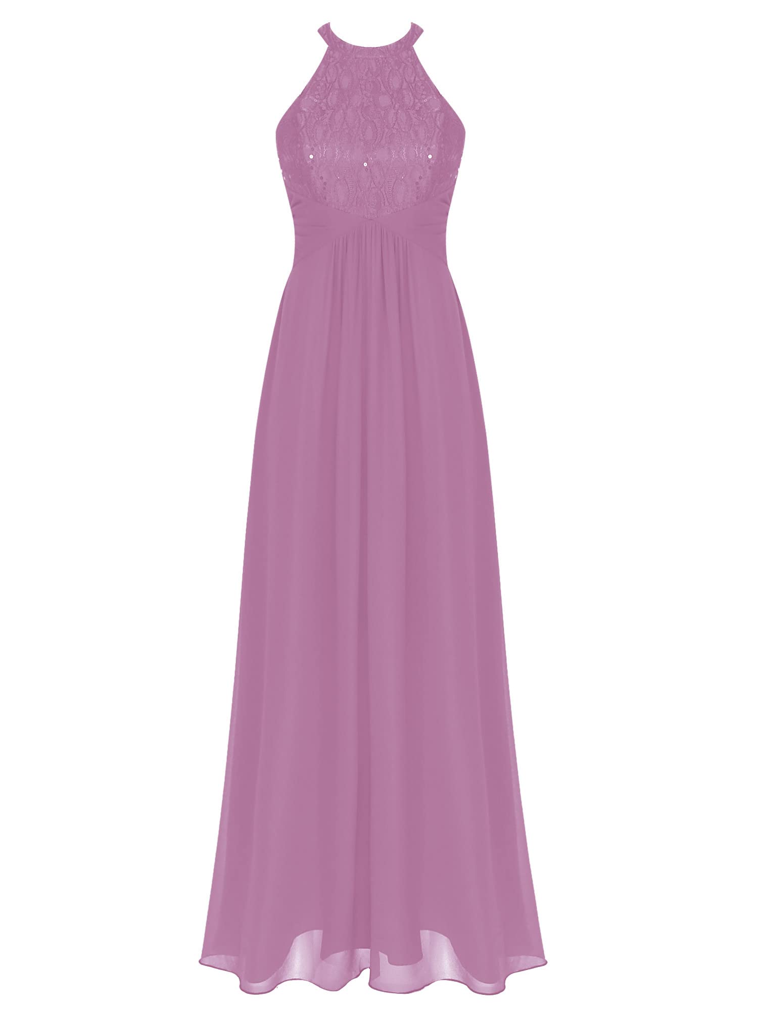 Elegant CHICTRY Women's Halter Chiffon Long Bridesmaid Dress with Lace Floral Detail - Perfect for Evening Parties, Weddings & Formal Events