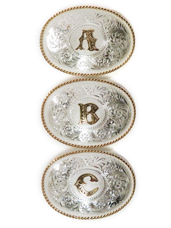 Montana Silversmiths 700 Initial Silver Engraved Gold Trim Western Belt Buckle for Men & Women - Perfect for Cowboy Boots, Jeans & Western Outfits