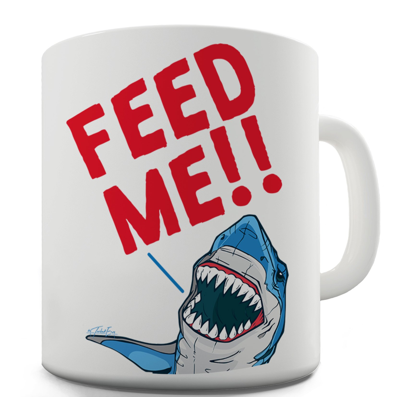 Twisted Envy Feed Me Shark Ceramic Tea Mug - Unique Novelty Coffee Cup for Tea Lovers, Perfect Gift for Shark Enthusiasts - Great for Office Use, Home Decor, and Gag Gifts