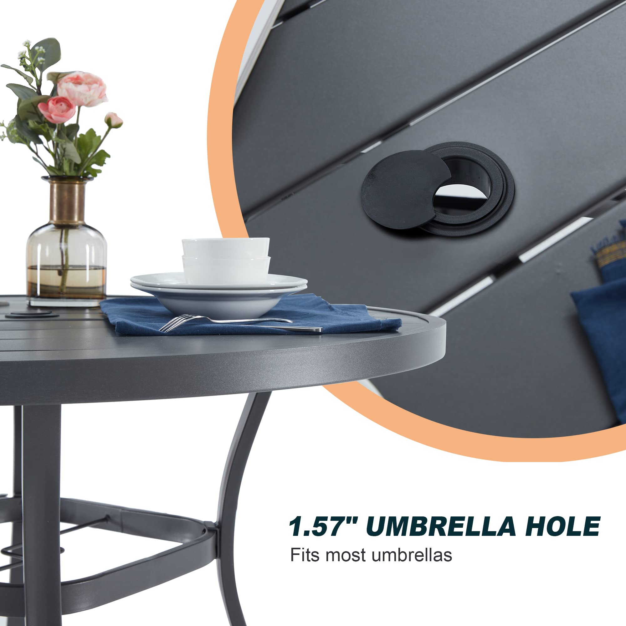 VICLLAX 41.7 Inch Round Outdoor Dining Table for 4 People - Weather-Resistant Metal Patio Table with 1.57 Inch Umbrella Hole - Perfect for Garden, Backyard, Porch, and Poolside Entertaining (Dark Grey)