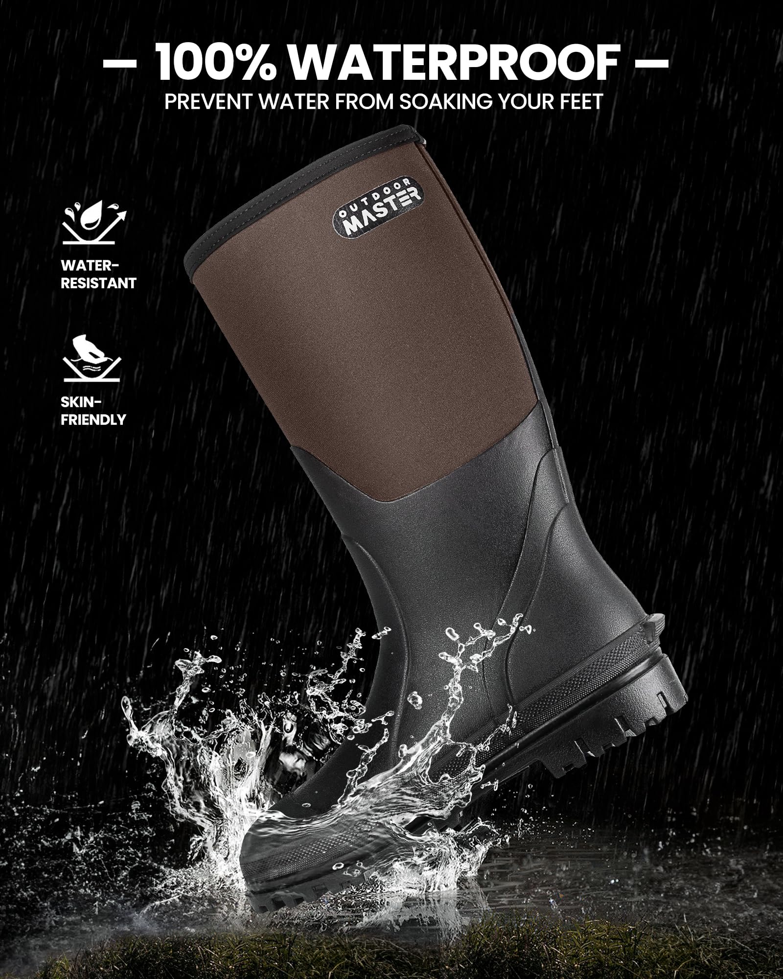 OutdoorMaster Men's Waterproof Hunting Boots - Insulated Rubber Neoprene Boots with Anti-Slip Sole for Winter Hunting, Fishing & Outdoor Adventures