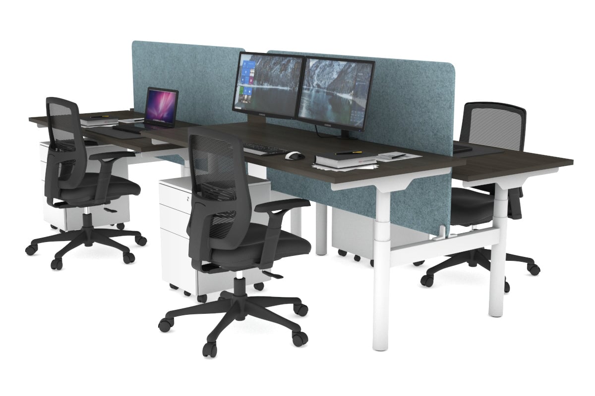 Flexi Premium Height Adjustable 4-Person H Bench Workstation - White Frame [1800L x 700W] - Ideal for Office, Coworking Spaces & Home Offices