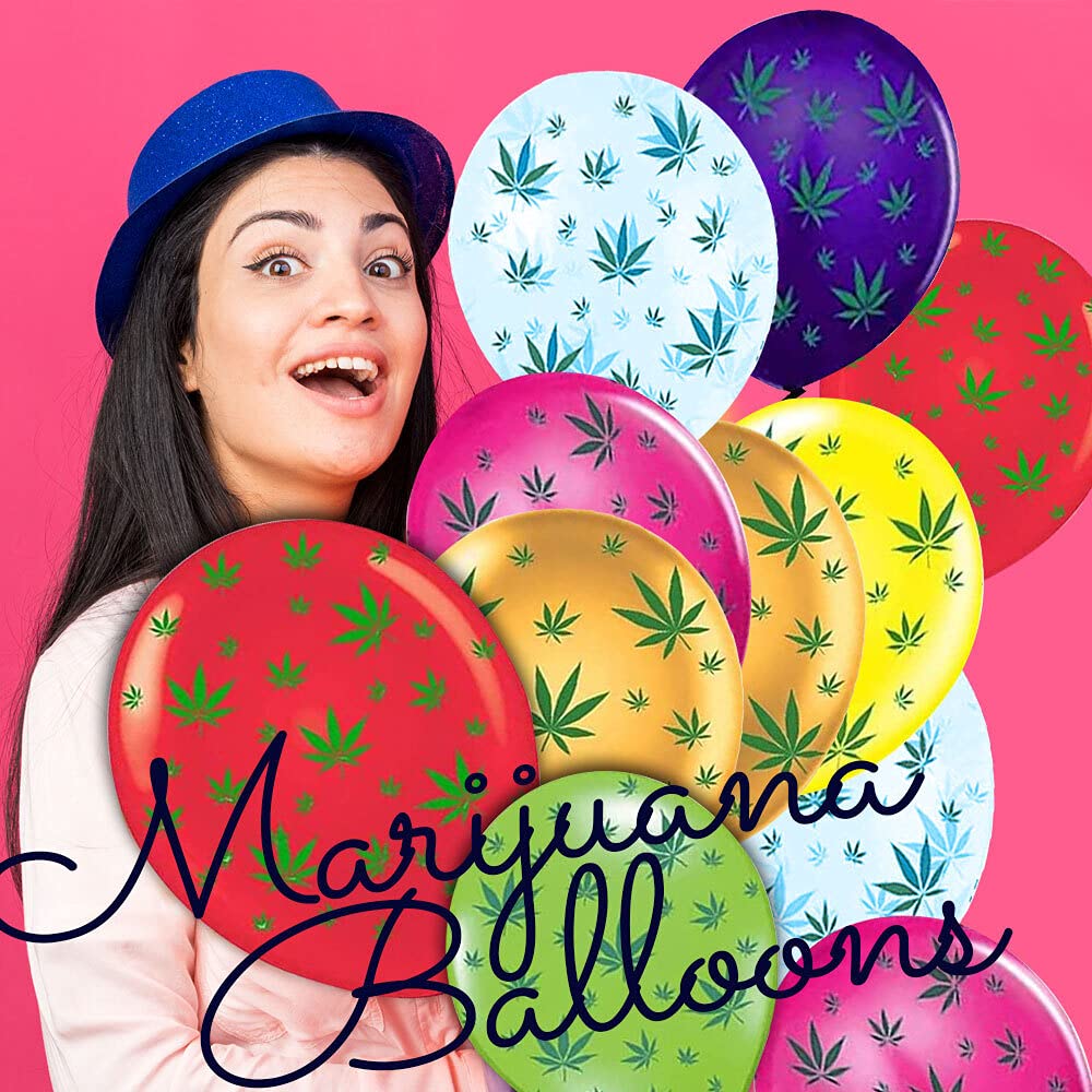Premium 11in White Marijuana Balloons with All-Over Green Leaf Print - 100 Pack for Stoner Parties, 420 Celebrations & Cannabis-Themed Events