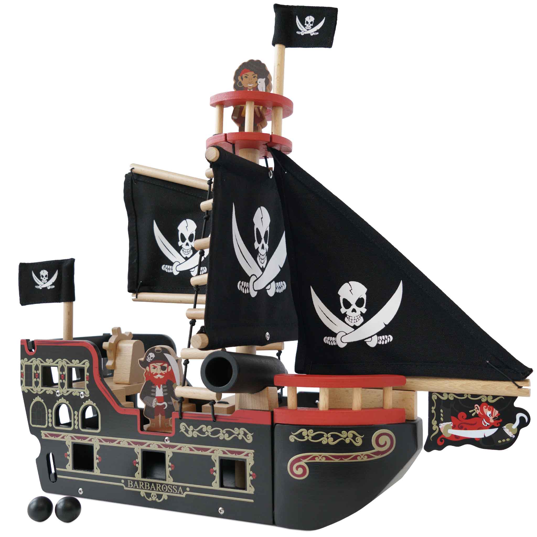 Barbarossa Pirate Ship Toy - Wooden Pirate Ship Model for Kids & Collectors - Perfect for Playtime, Decor & Gifts - Adventure & Imagination Play Set
