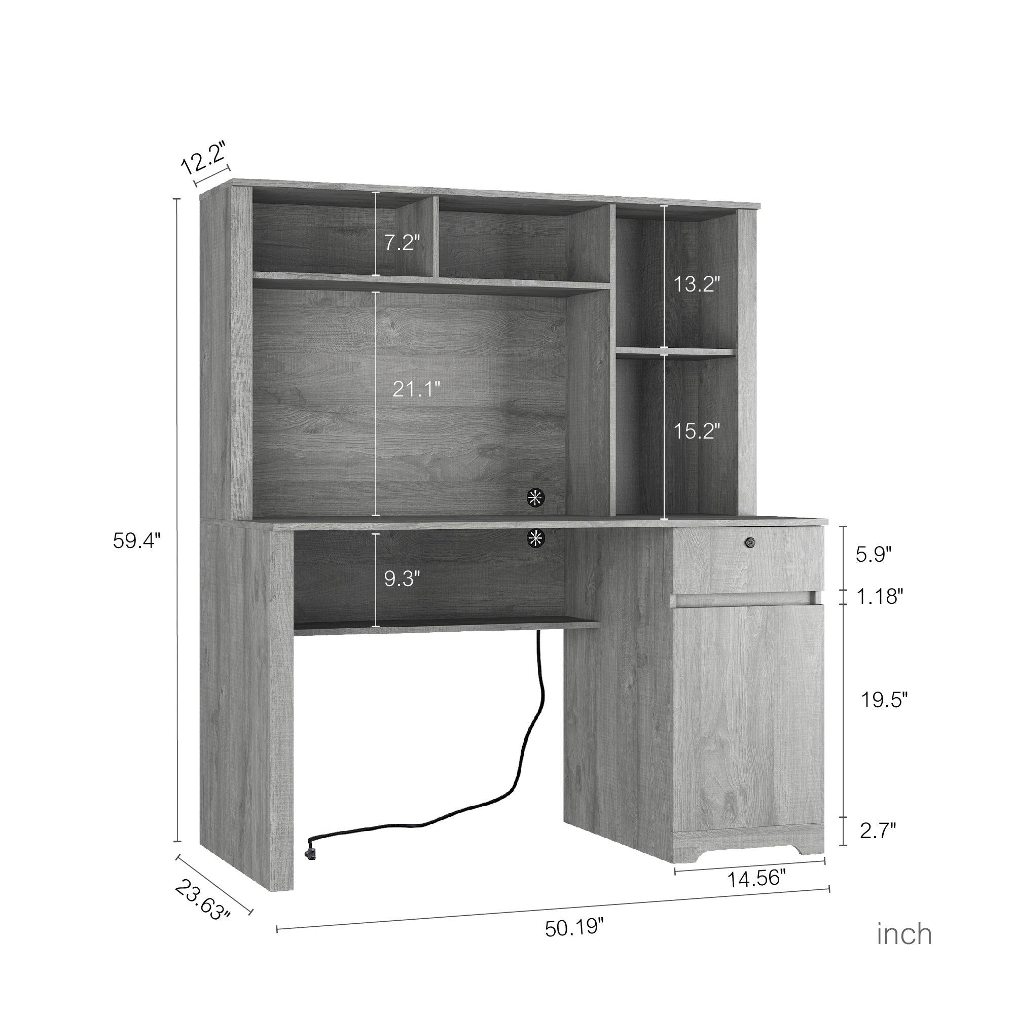 Wooden Computer Desk with Hutch & Bookshelf - Home Office Desk with Drawers, 3 AC Outlets & 2 USB Ports - Study & Writing Desk for Teens, Students & Professionals - Perfect for Small Spaces, Dorm Rooms & Home Offices