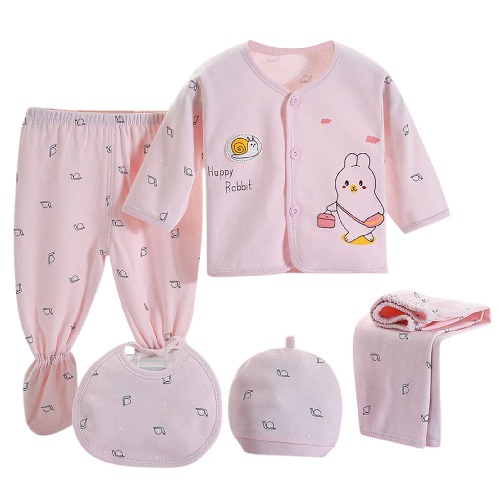 5PCS Newborn Baby Boys & Girls Cartoon Long Sleeve Outfit Set with Hat, Pants & Bib - Cute Infant Clothes for Boys & Girls | Perfect for Family Photos, Daily Wear & Gift Giving