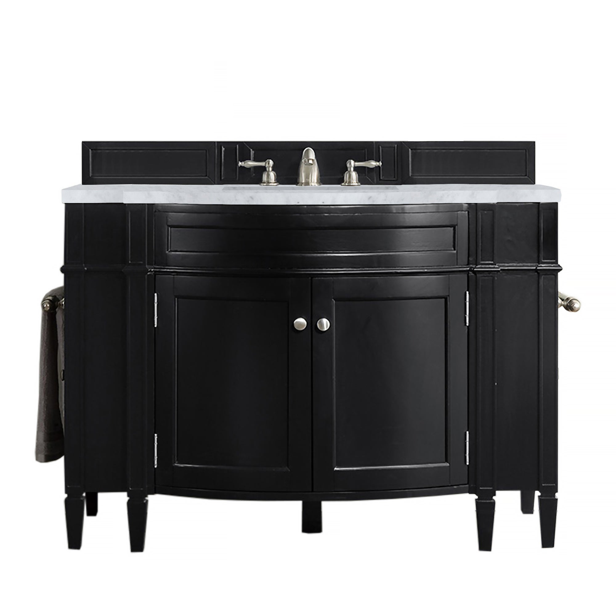 Brittany 46 Inch Single Bathroom Vanity with Black Onyx Base & 3CM Carrara Marble Top - Perfect for Modern Master Bathrooms and Powder Rooms