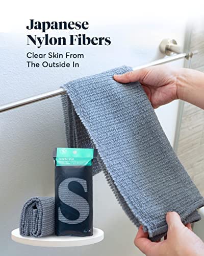 Exfoliating Shower Towel & Waffle Bath Towel Set - Gray SUTERA Bundle for Spa, Bath & Luxury Skin Care Routine