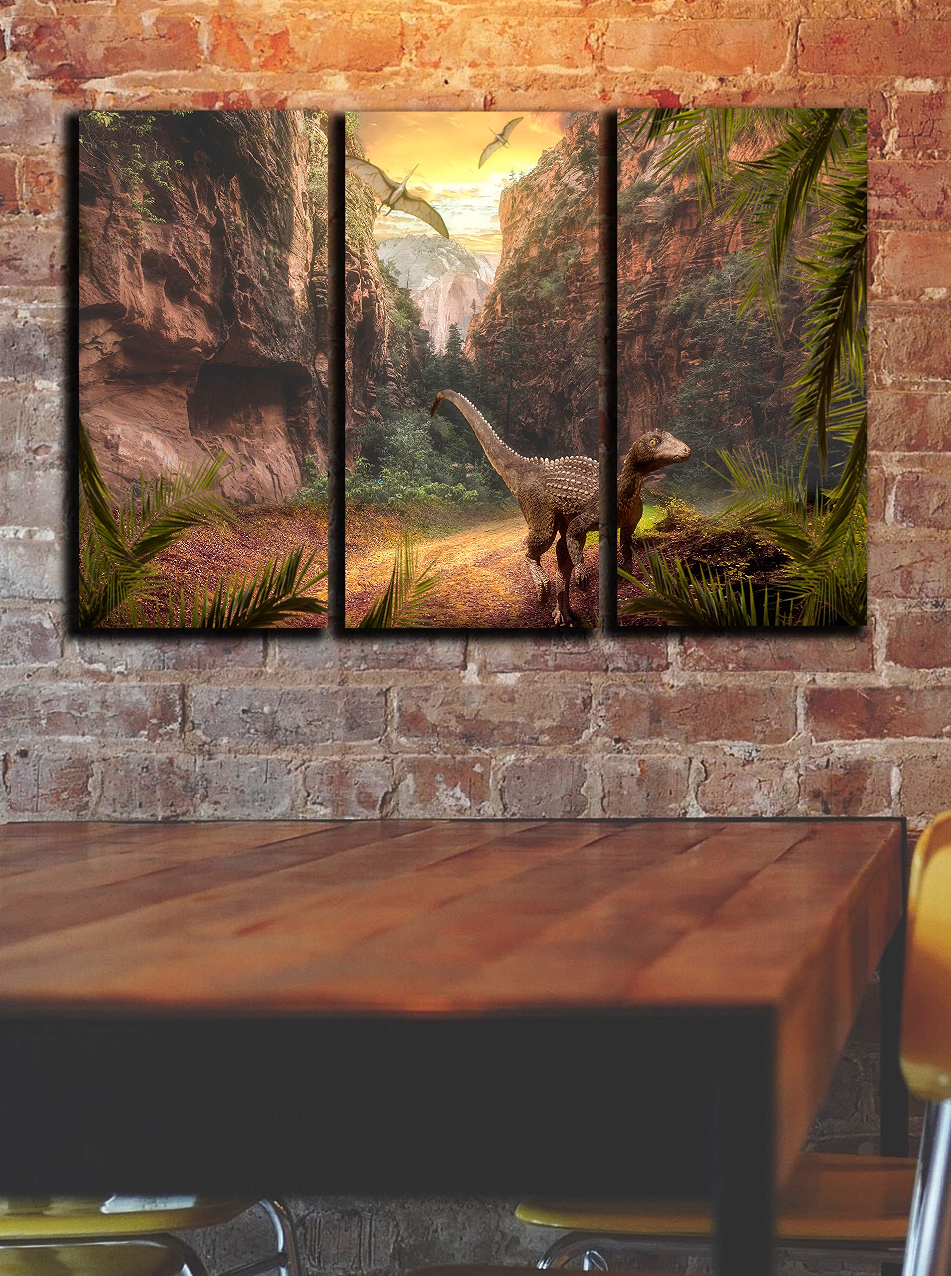 3-Piece Dinosaur Wall Art Canvas Print Set - Large 22x33 Inch Nature Theme Wall Decor for Living Room, Nursery & Kids Bedroom - Wild Animal Picture Painting Poster for Home & Office Decoration