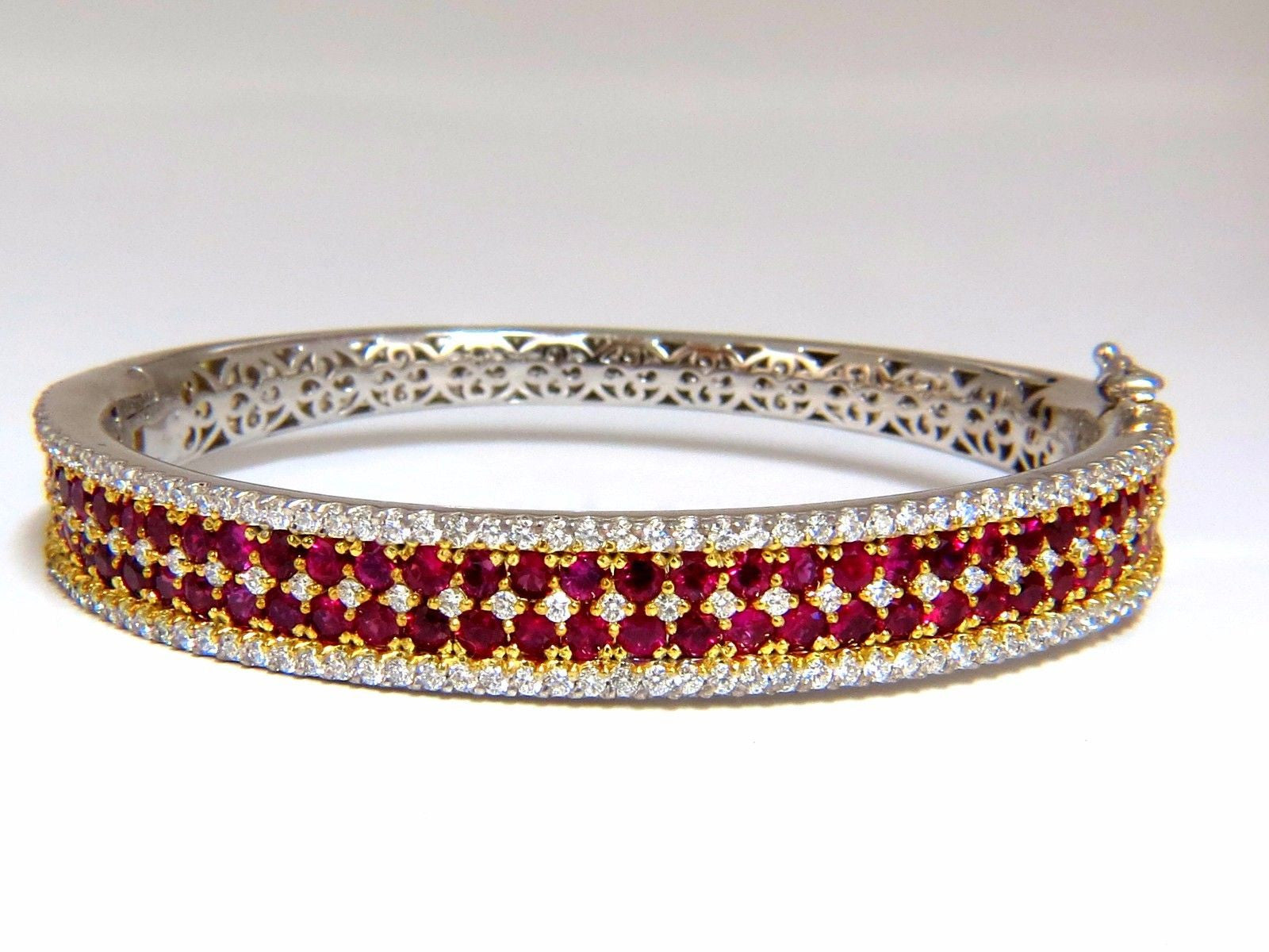 8.00ct Natural Round Cut Ruby & Diamond Bangle Bracelet in 14K Gold - Elegant Jewelry for Weddings, Anniversaries & Special Occasions