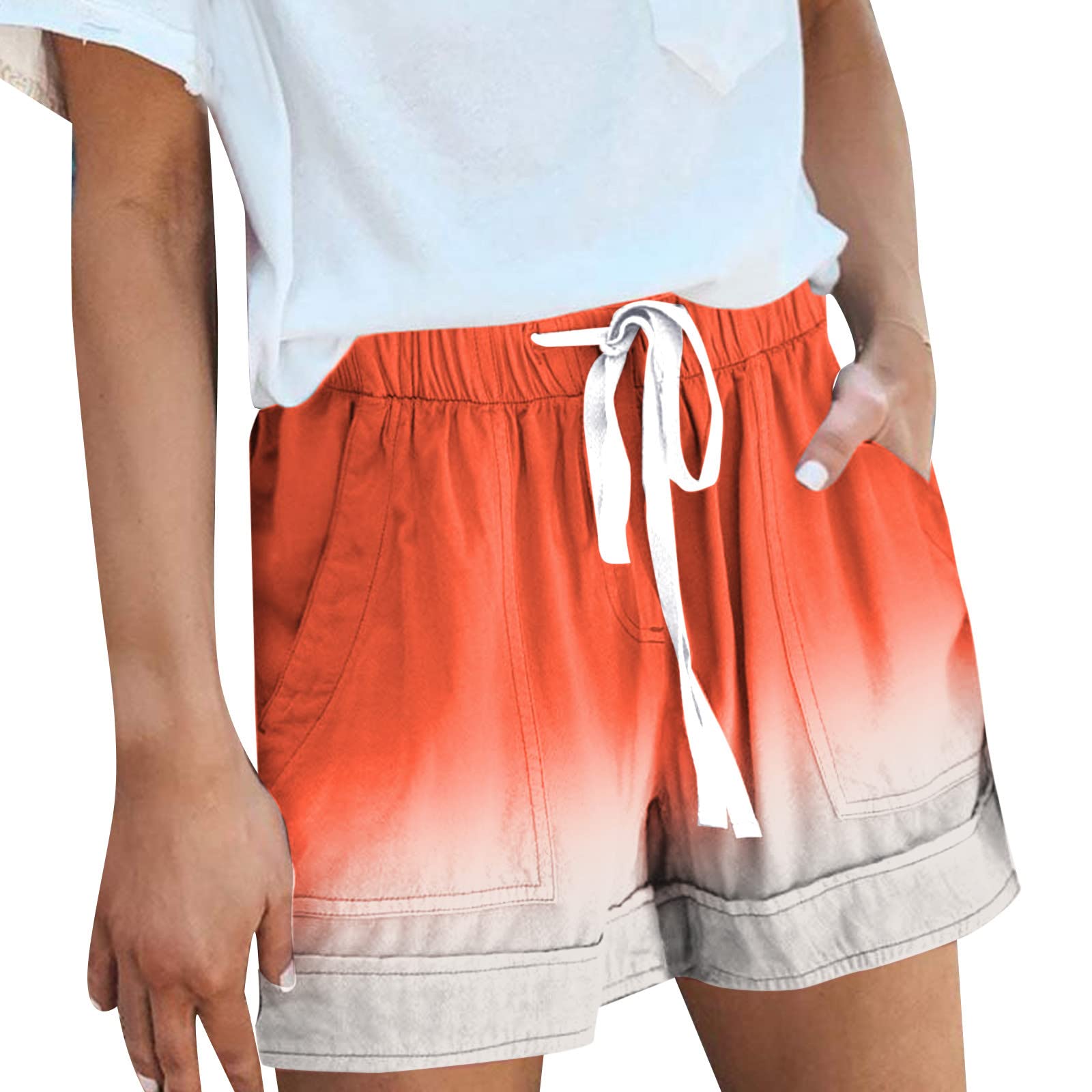 Women's High Waist Stretchy Summer Shorts with Pockets - Comfortable Elastic Drawstring Casual Shorts for Women - Perfect for Yoga, Running, Beach & Lounge Wear