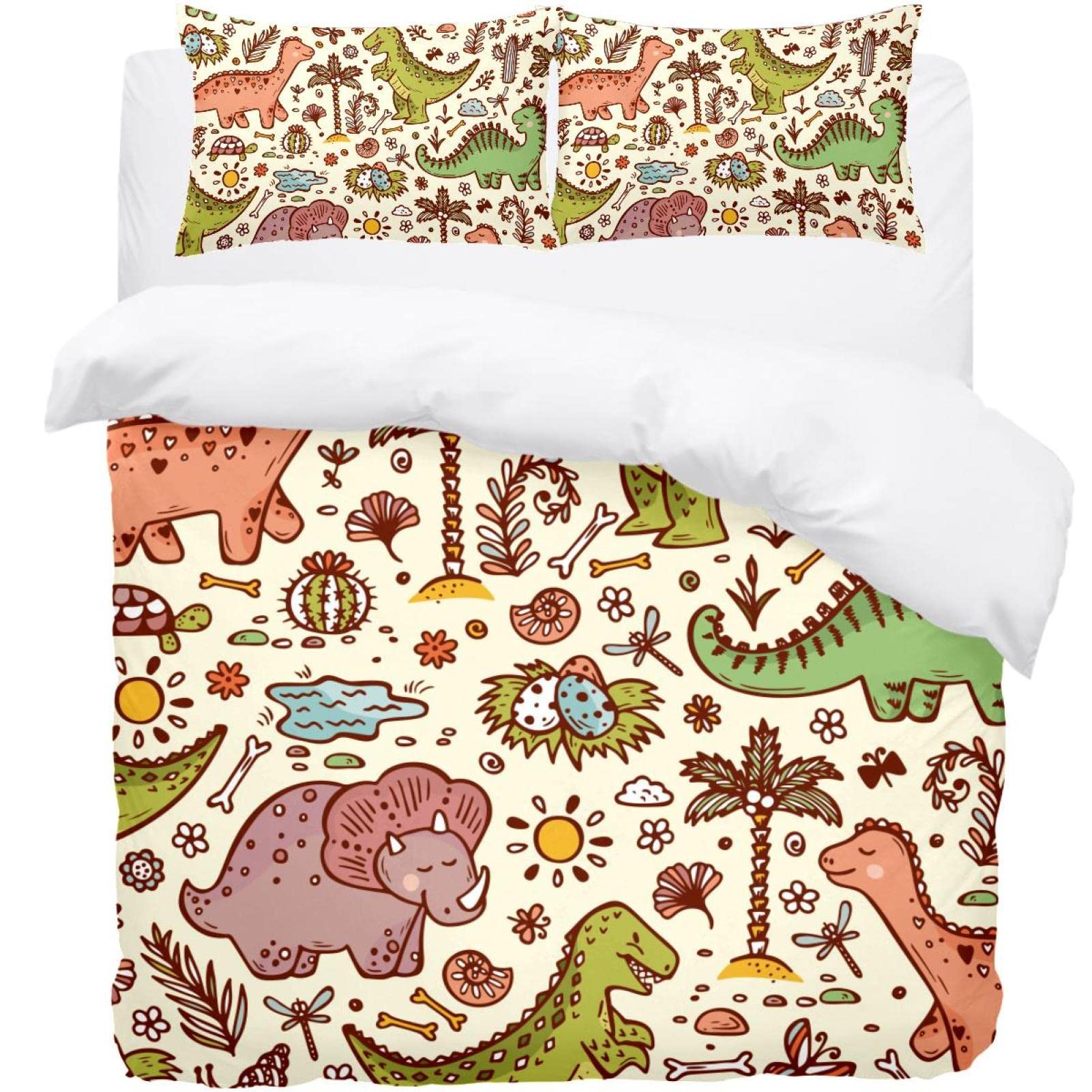 Dinosaur Print 3-Piece Quilt Set with 2 Pillowcases - California King Size 106
