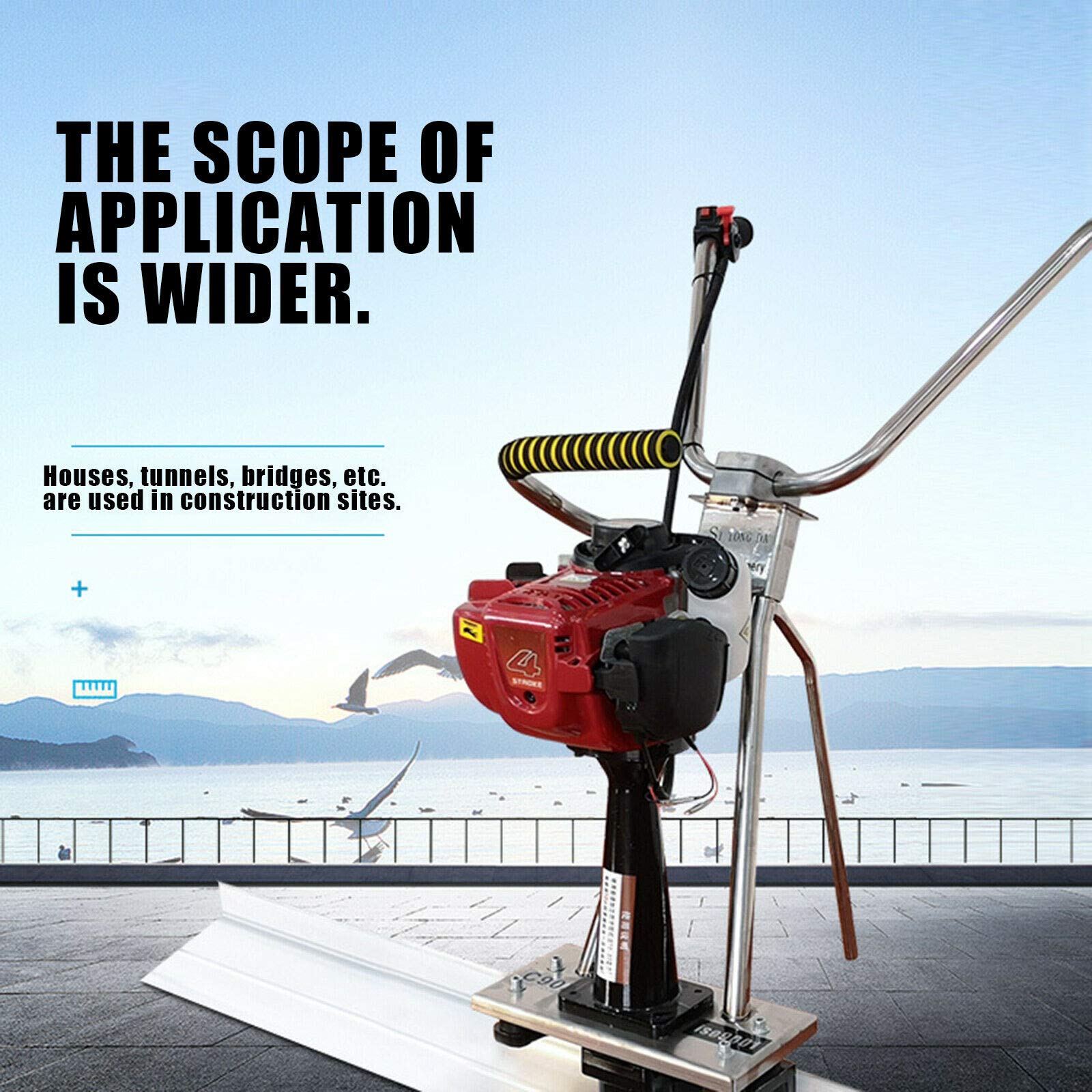 4 Stroke Concrete Vibrating Leveling Machine - Heavy Duty Tamp Beam Surface Finisher & Power Trowel for Concrete Screeding | Professional Soil Compactor & Tamper Machine with Stainless Steel Body | Ideal for Driveway Paving, Patio Leveling & Construction Projects