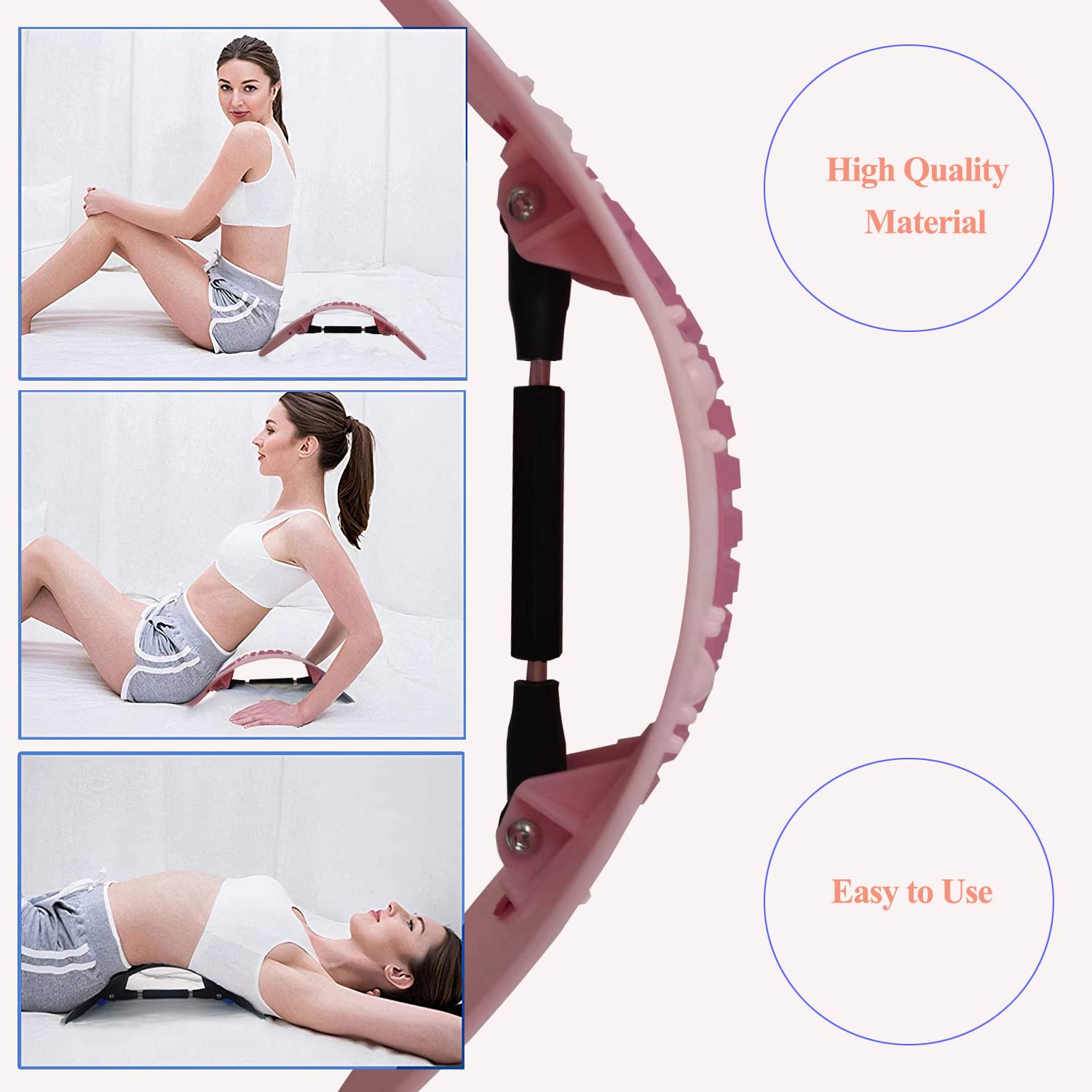 Premium Back Stretcher Board with Adjustable Metal Lever - Ergonomic Lumbar Support & Massager with Soft Silicone Pad - Ideal for Yoga, Bed, Car & Office Chair Relief (Pink) - Perfect for Post-Workout Recovery & Chronic Back Pain Relief