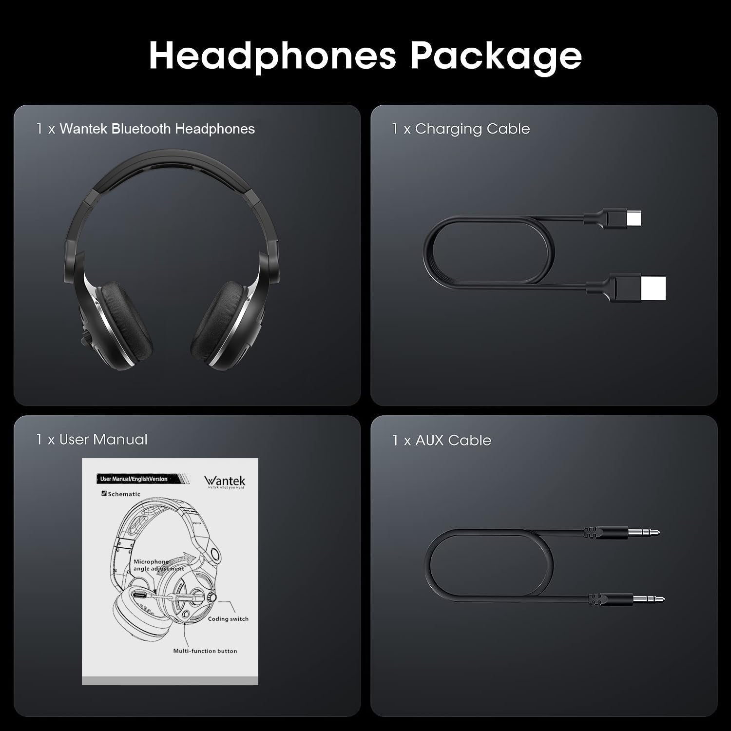 Wantek Bluetooth Headphones with Hybrid Active Noise Cancellation, 3D Audio & 48H Battery - Wireless Over-Ear Headphones for Work, Travel & Gaming (Dual Device Connection)