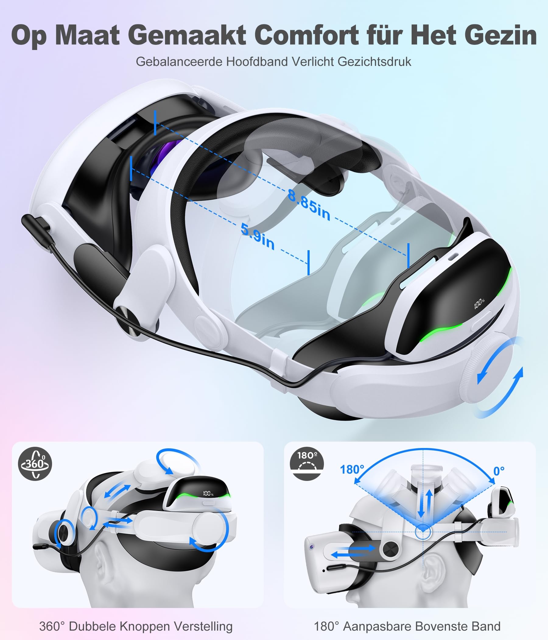 CoguyTech Elite Strap Compatible with Meta Quest 3/Quest 2 - Replacement Comfort Overhead Head Strap for VR Headset with Magnetic Connection & 13400mAh Hot-Swap Power Bank - Reduce Head Pressure for Extended VR Gaming, Fitness, and Movie Watching