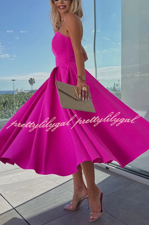 Elegant Solid Color Off Shoulder Pocket Midi Dress for Women - Summer Casual, Beach Vacation, Date Night Outfit