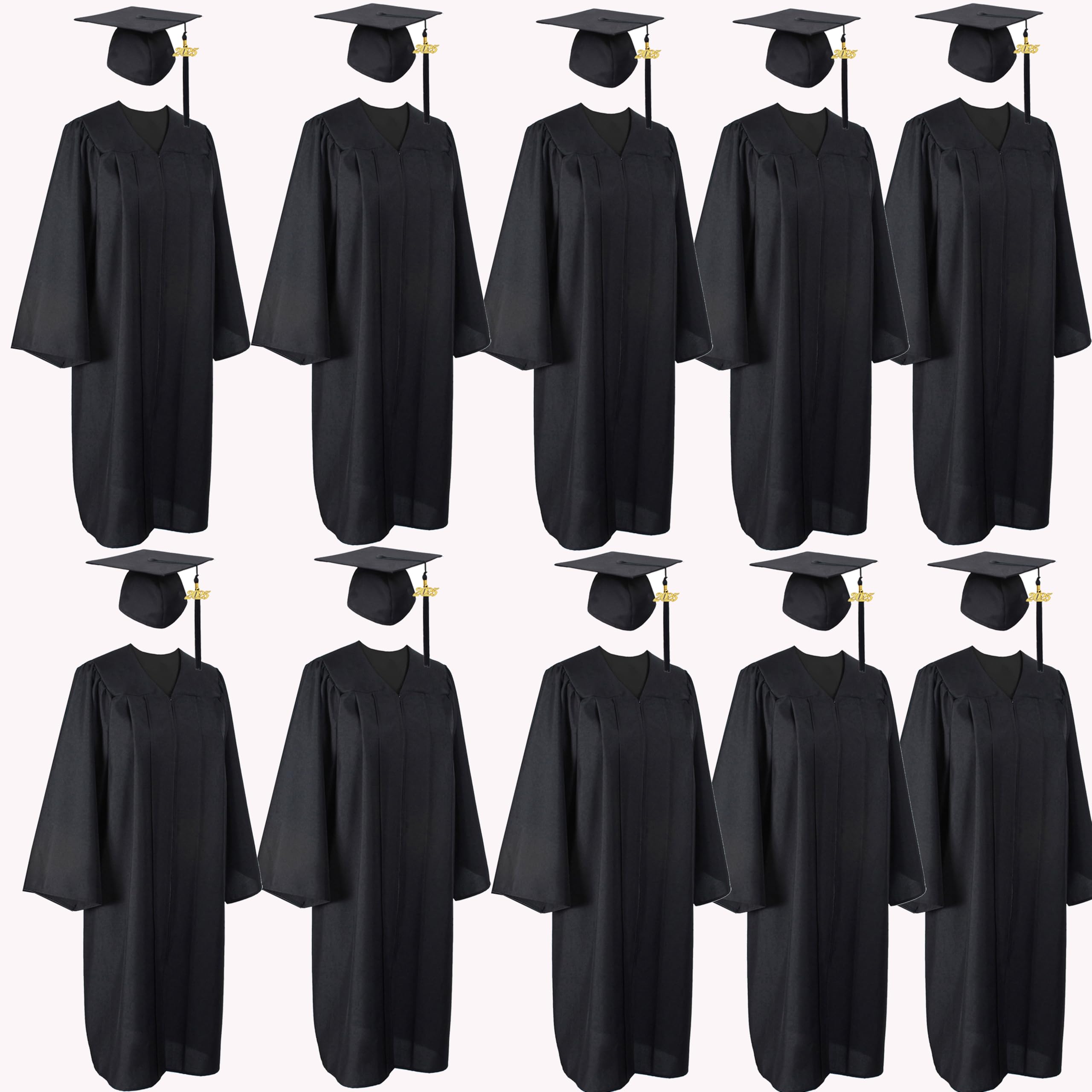 MyGradDay 10-Piece Unisex Matte Graduation Cap & Gown Set with Tassel - High School & Bachelor Degree 2025 Graduation Essentials - Perfect for Commencement Ceremonies, Photo Shoots & Graduation Parties