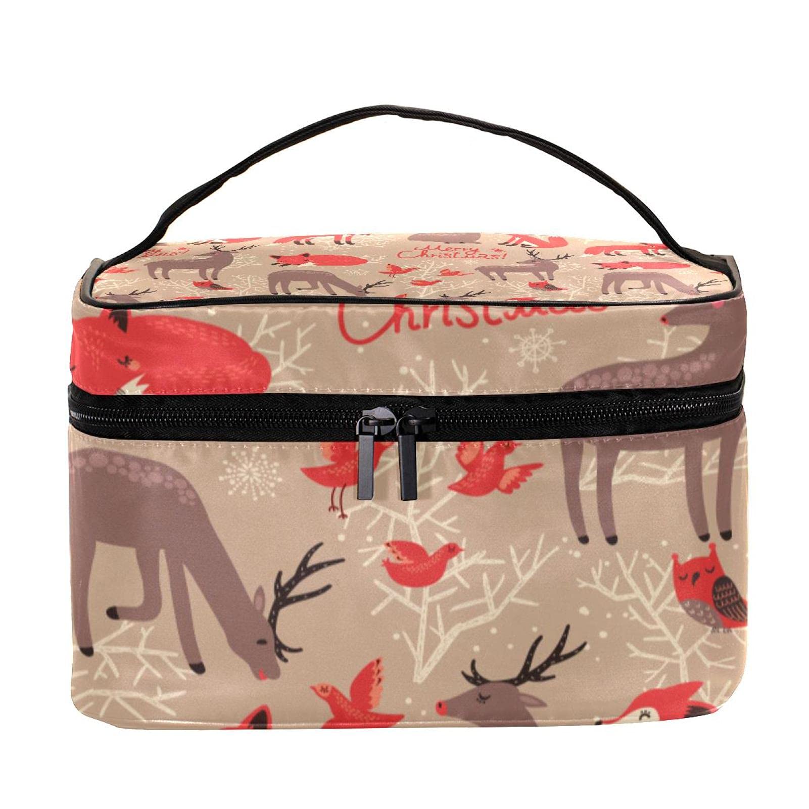 Elk Fox Bird Christmas Travel Makeup Bag - Large Cosmetic Organizer with Zipper for Women & Girls | Perfect for Holiday Travel, Gift Giving & Daily Toiletry Storage