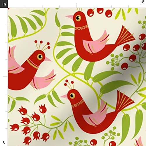 Birds Berries Blooms Holiday Christmas Printed Minky Fabric Fat Quarter - Soft Plush Fabric for Sewing Baby Blankets, Quilts, and DIY Projects - Perfect for Holiday Decor, Home Decor, and Gift Making