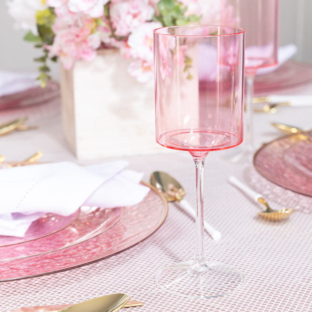 Elegant Two-Tone 14 Oz Pink & Clear Plastic Wine Goblets - Set of 5 Shatterproof Cups for Parties, Weddings & Outdoor Events