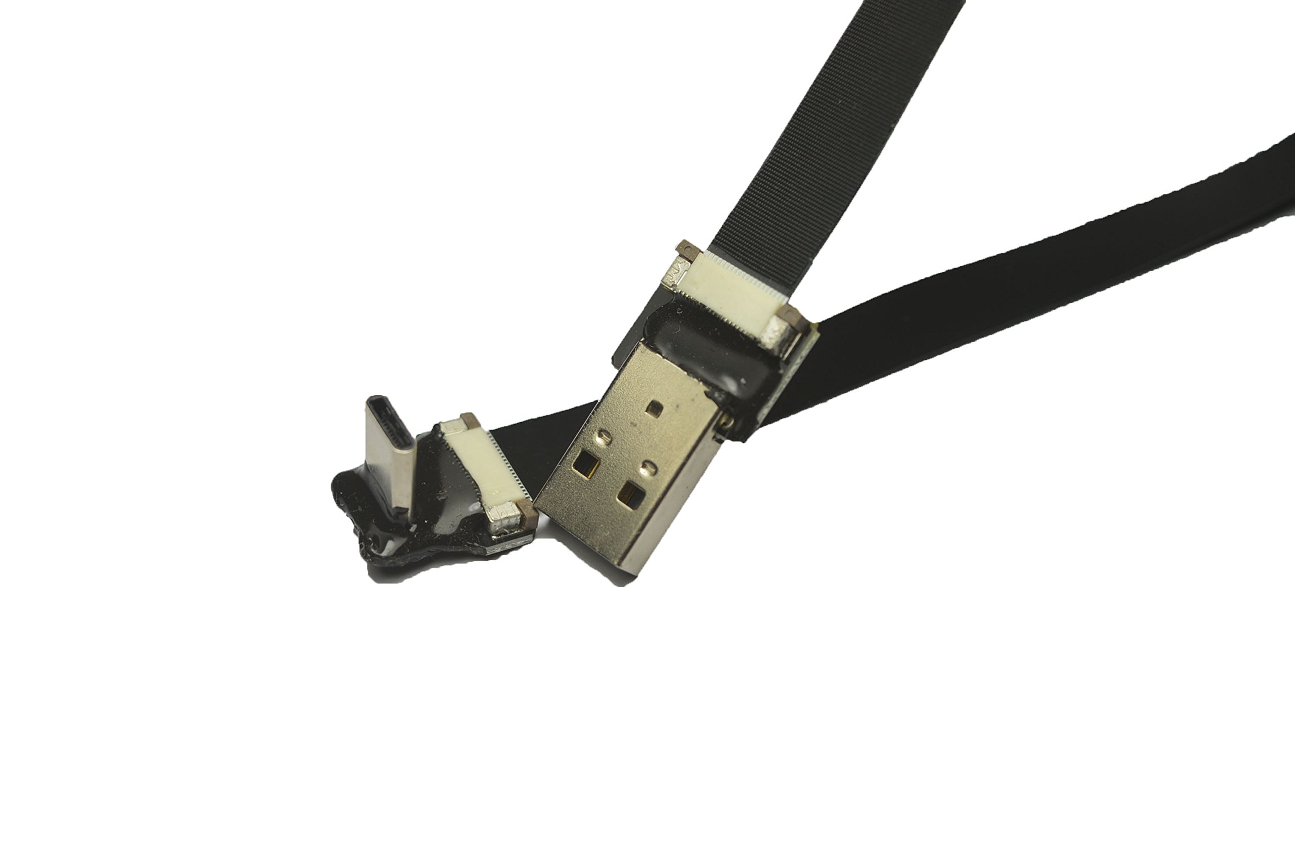 Black FFC USB C FPV Flat Slim Thin Ribbon FPC Cable - 40CM USB Type-C 90 Degree to Standard USB A for Fast Sync & Charging - Perfect for Drones, RC Models, and Mobile Devices