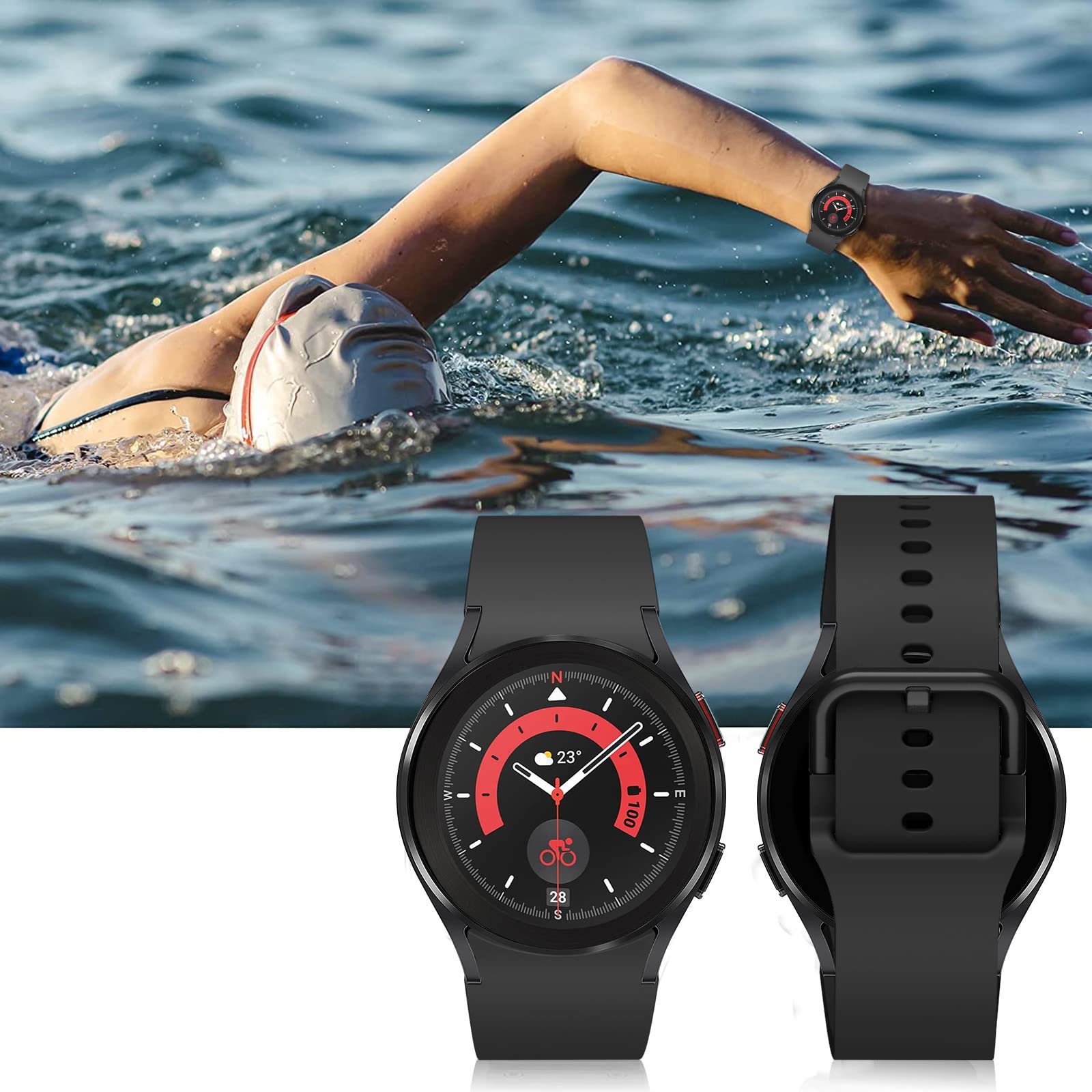 Strap Samsung Galaxy Watch 5 20mm Silicone Band - Compatible with Galaxy Watch 7 40mm 44mm, Watch 5 Pro 45mm, Watch 6 40mm 44mm, Watch 6 Classic 43mm 47mm, Watch 4 - Sport Wristband for Running, Gym & Daily Wear