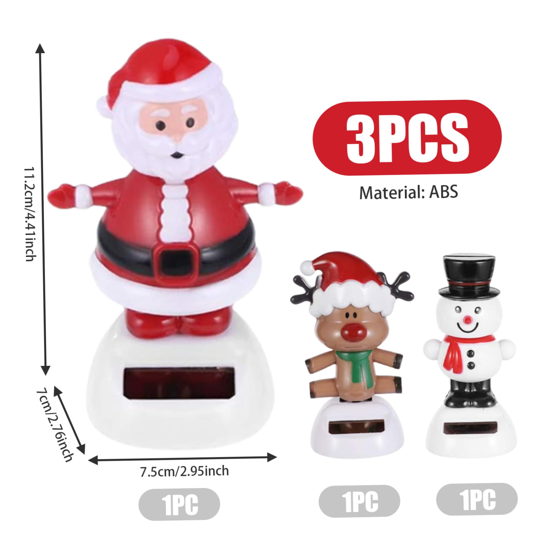 Solar Dancing Toys Set of 3 - Elk, Santa & Snowman Christmas Decorations | Solar Powered Head Shaking Desk Toys for Car Dashboard, Office & Home Decor | Perfect for Holiday Gifts, Window Sills & Workspace Decorations