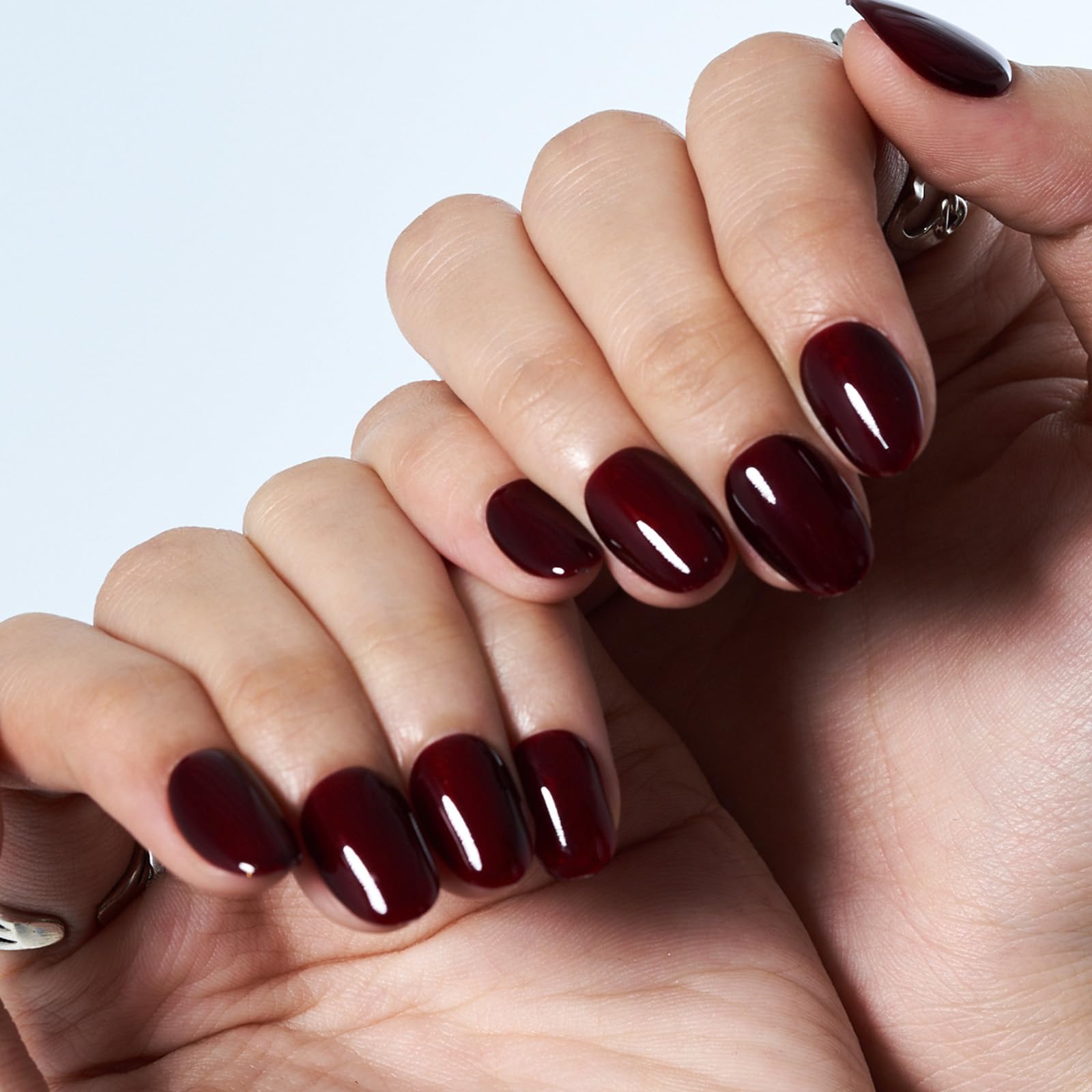 GLAMERMAID Short Oval Press on Nails - 24Pcs Burgundy Jelly Gel Fake Nails with Glossy UV Finish | Reusable Acrylic False Nails for Women | Perfect for Spring Summer Gothic Manicure & Special Occasions