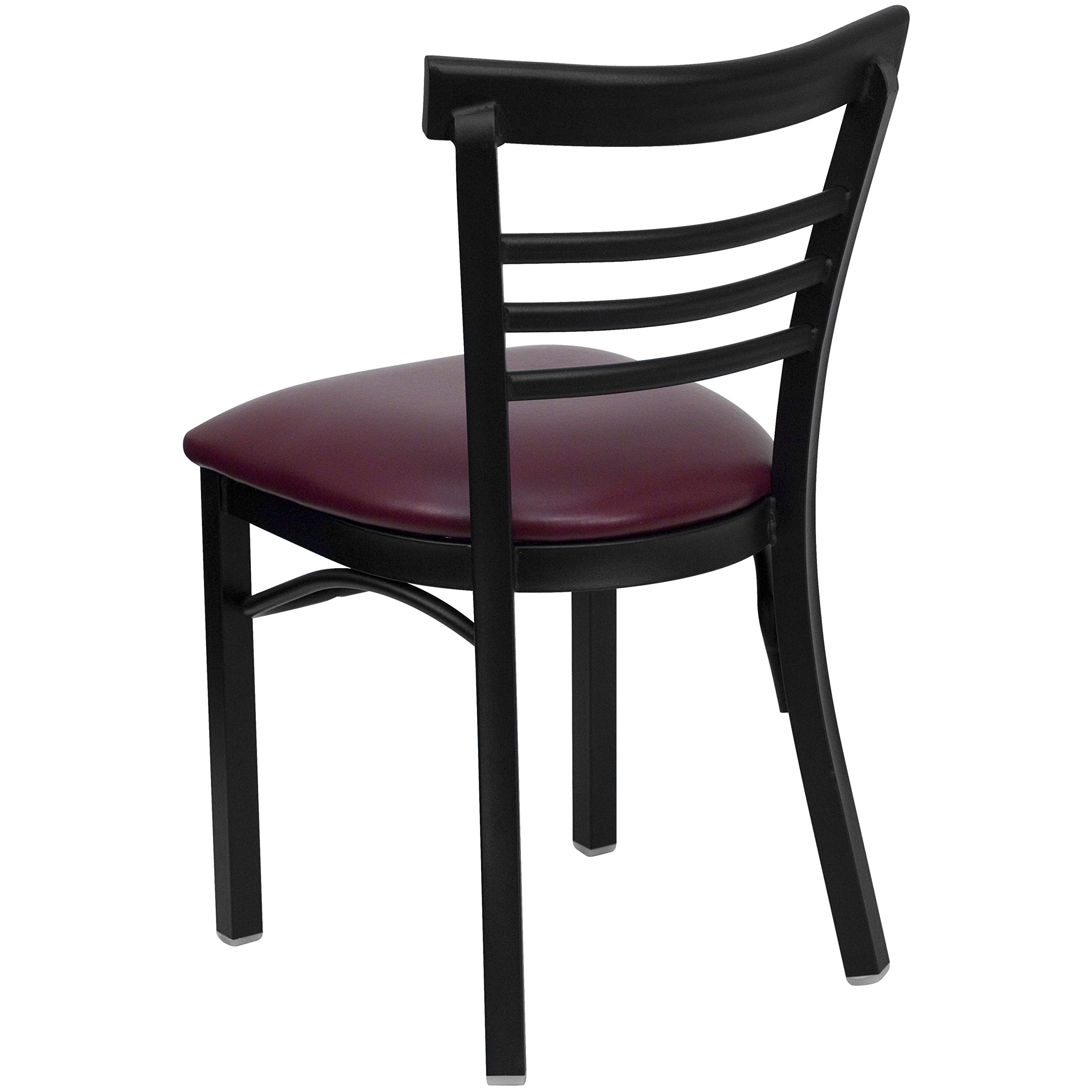EMMA + OLIVER Black Metal Dining Chair with Three-Slat Ladder Back & Burgundy Seat - Modern Kitchen, Dining Room, Restaurant, and Office Furniture for Home Decor
