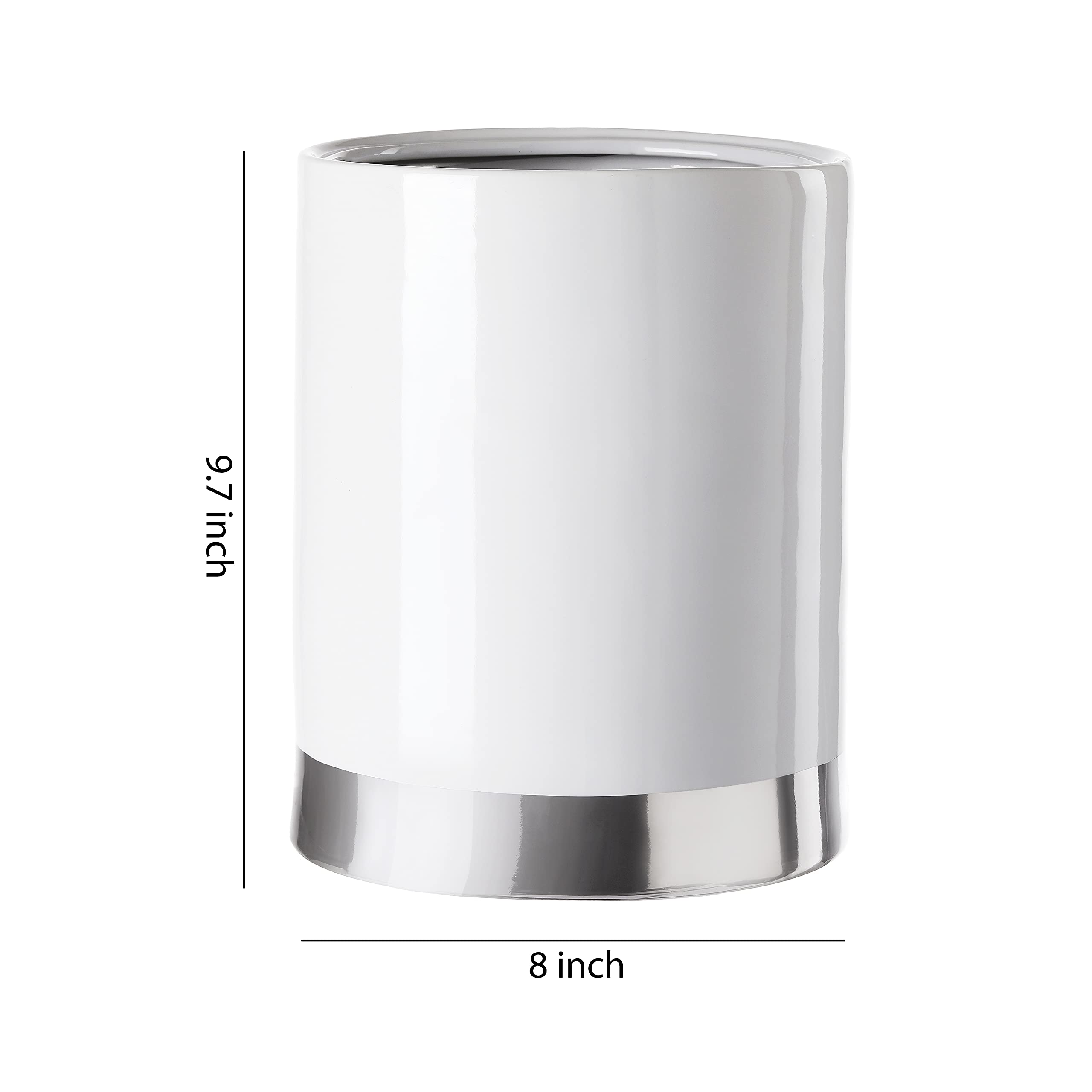 Ceramic Decorative Trash Can for Bathroom - Elegant White & Silver Waste Bin | Perfect for Powder Rooms, Guest Baths & Spa-Style Vanities