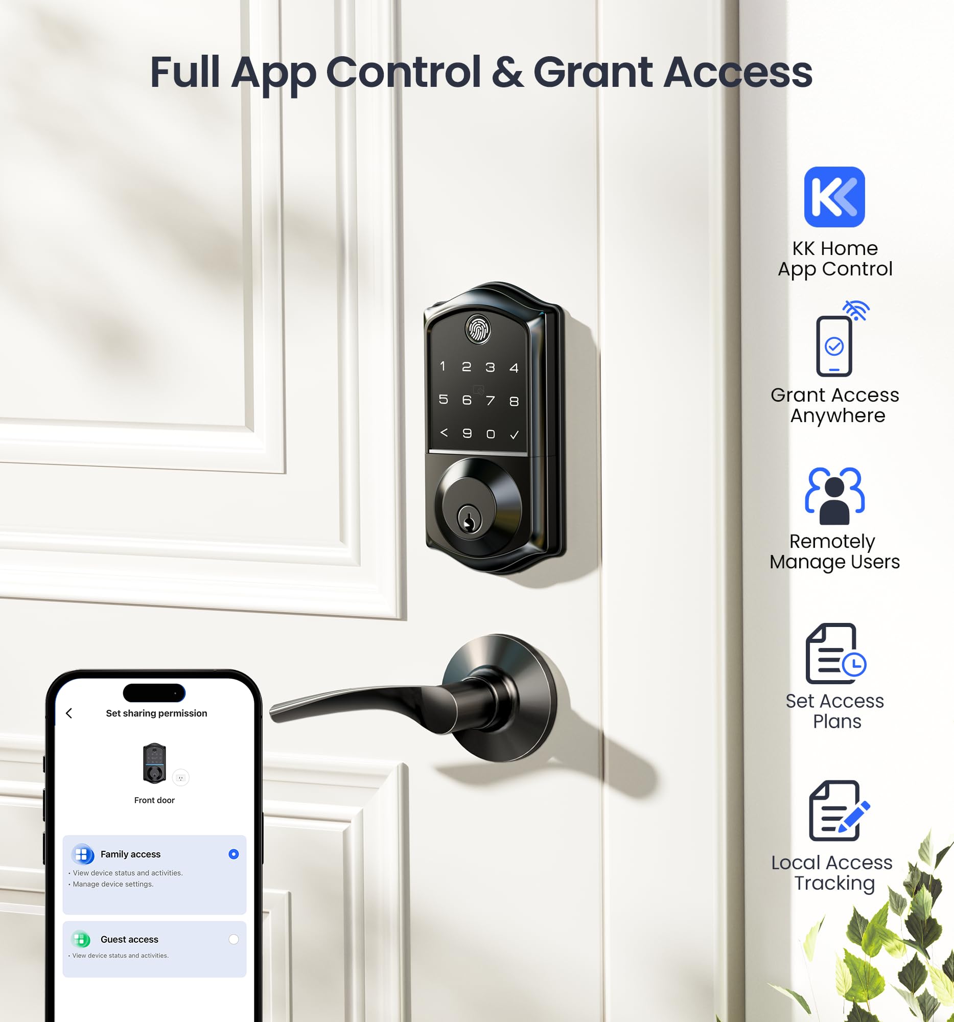 Veise Smart Door Lock with Fingerprint & App Control - 7-in-1 Keyless Entry, Auto Lock, Emergency Power Port, Touchscreen Keypad - Biometric Electronic Lock for Front Door (Matte Black) - Perfect for Homes, Apartments & Vacation Rentals