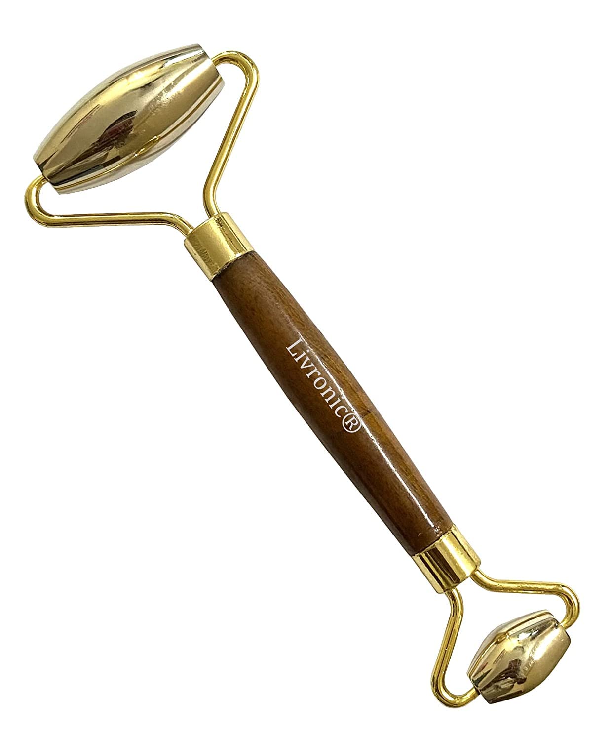 Premium Kansa Face Roller with Fine Wood Grip - Gold Skin Rejuvenation & Detox Tool for Facial Massage, Anti-Aging & Lymphatic Drainage | At-Home Spa & Self-Care Essential