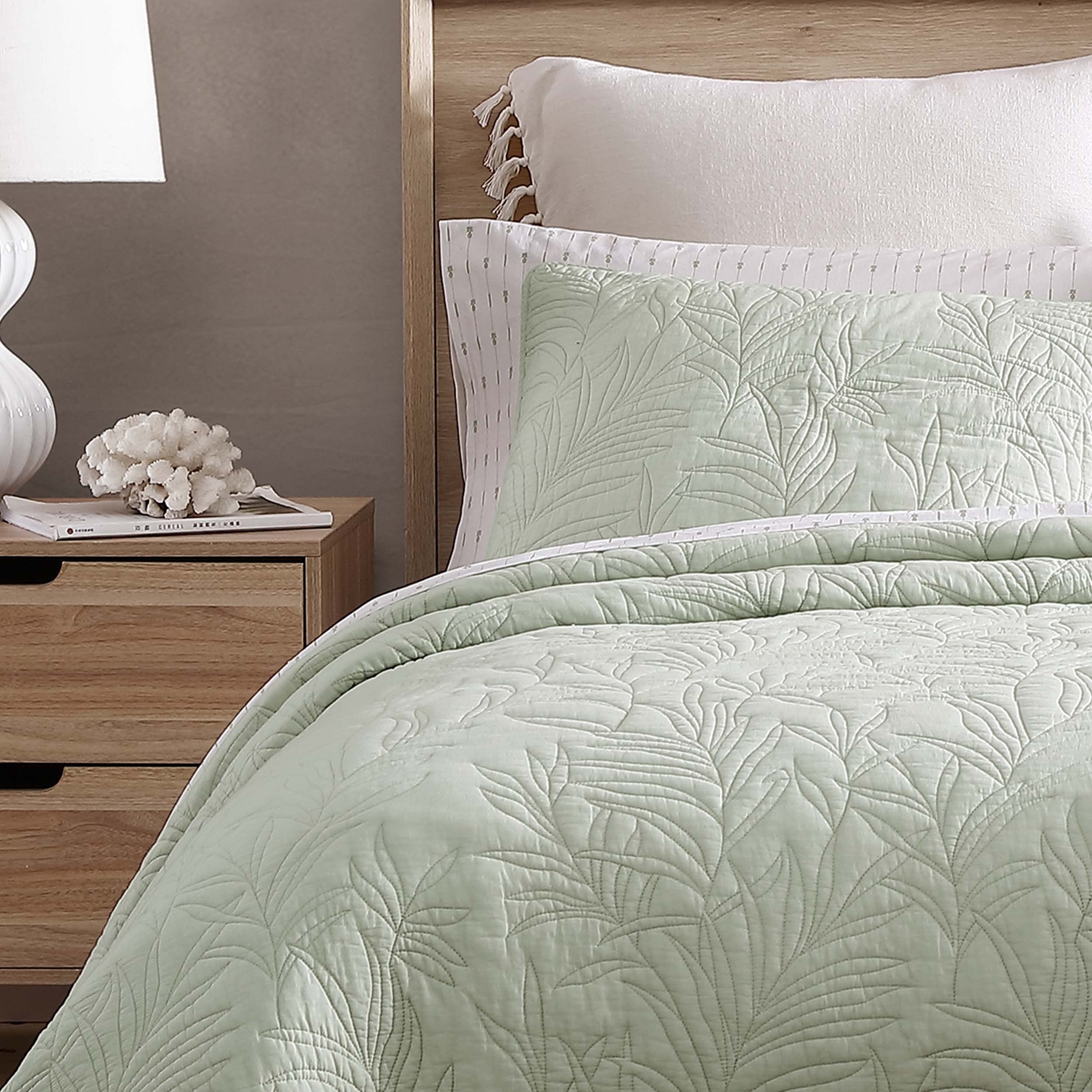 Tommy Bahama King Size Reversible Cotton Quilt - Pre-Washed for Softness, Costa Sera Green | Luxury Bedding for Master Bedroom & Guest Room Comfort