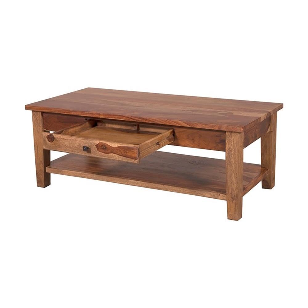 Hawthorne Collections Santa Fe Solid Sheesham Wood Coffee Table - Rustic Brown Finish for Living Room, Lounge & Home Decor