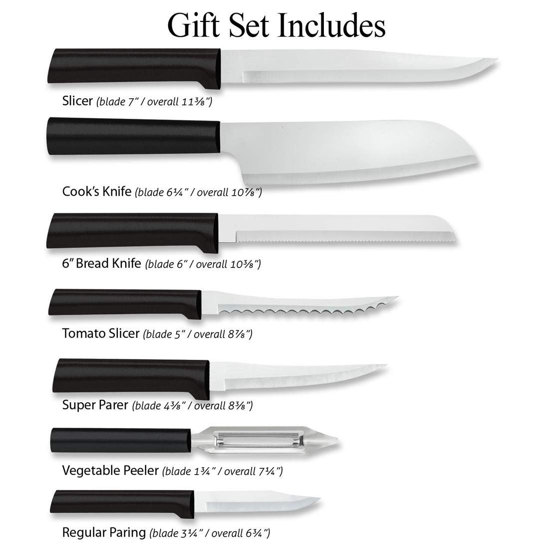 Rada Cutlery 7-Piece Starter Knife Set with Black Handles - Perfect Kitchen Gift for Home Chefs & Cooking Enthusiasts