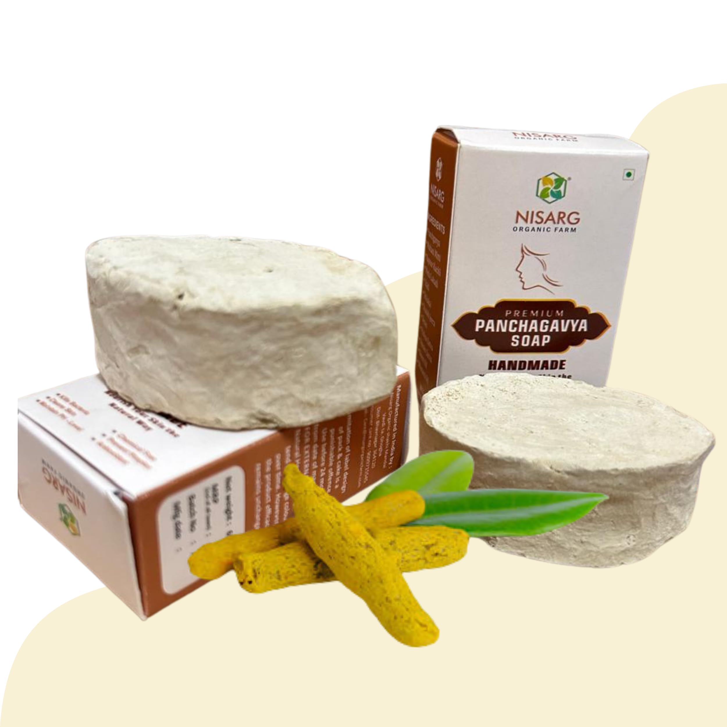 Nisarg Organic Farm Panchagavya Ayurvedic Soap - 5 Pack | Handmade Chemical-Free Skin Care Soap for Dry & Sensitive Skin | Natural Bath Soap for Daily Use, Face & Body Cleansing
