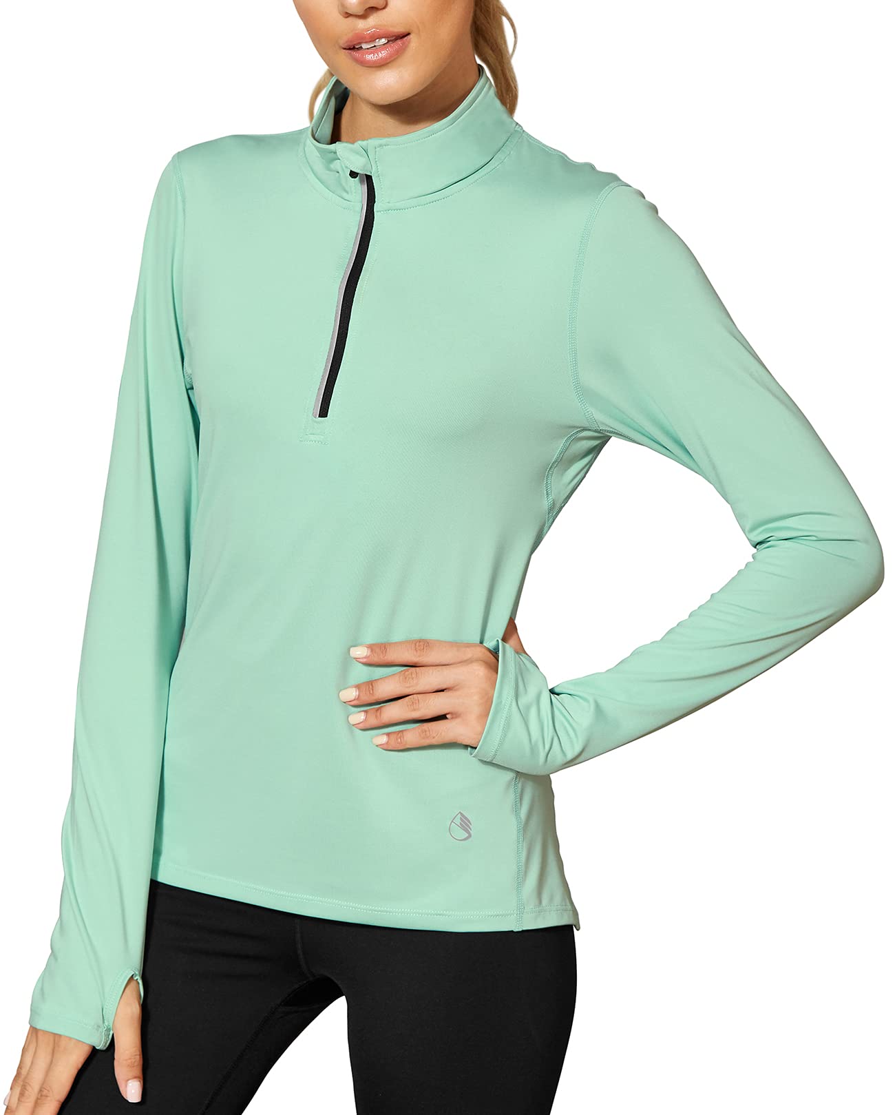 Icyzone Women's Workout Long Sleeve Shirts - Quarter Zip Pullover Yoga Running Tops with Thumb Holes for Exercise & Gym | Perfect for Yoga, Running, Gym & Outdoor Activities