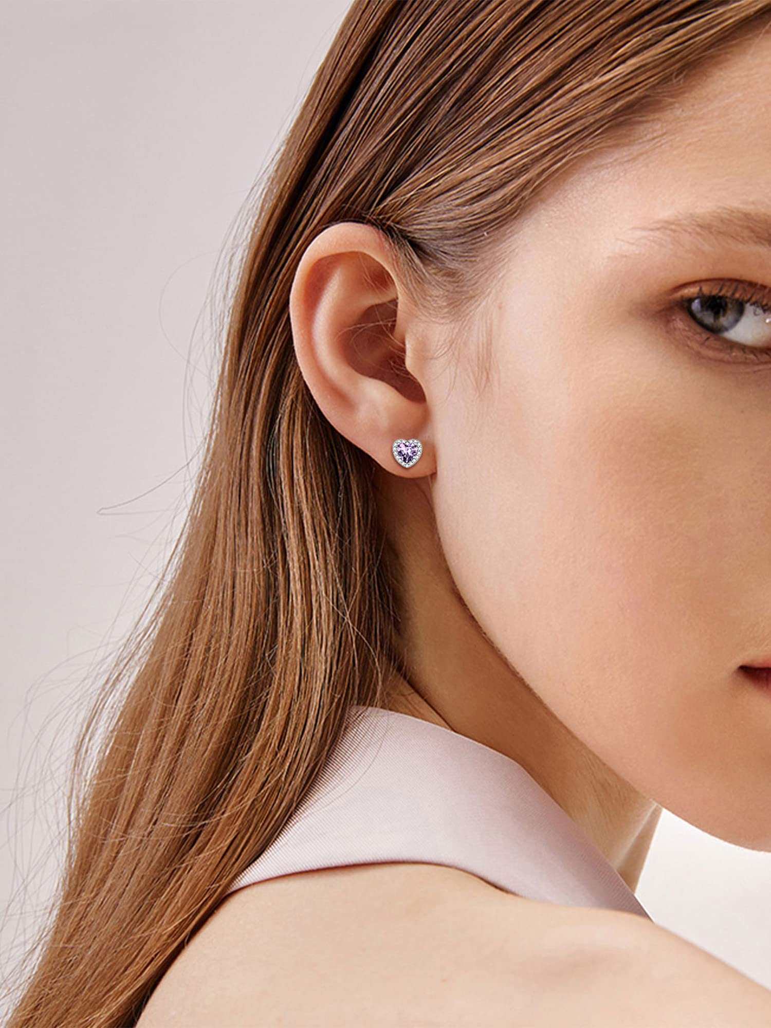 925 Sterling Silver Birthstone Halo Stud Earrings for Women - Heart, Round, Pear & Emerald Cut Styles | Perfect Birthday Gift with Jewelry Box | Ideal for Anniversaries, Valentine's Day & Special Occasions