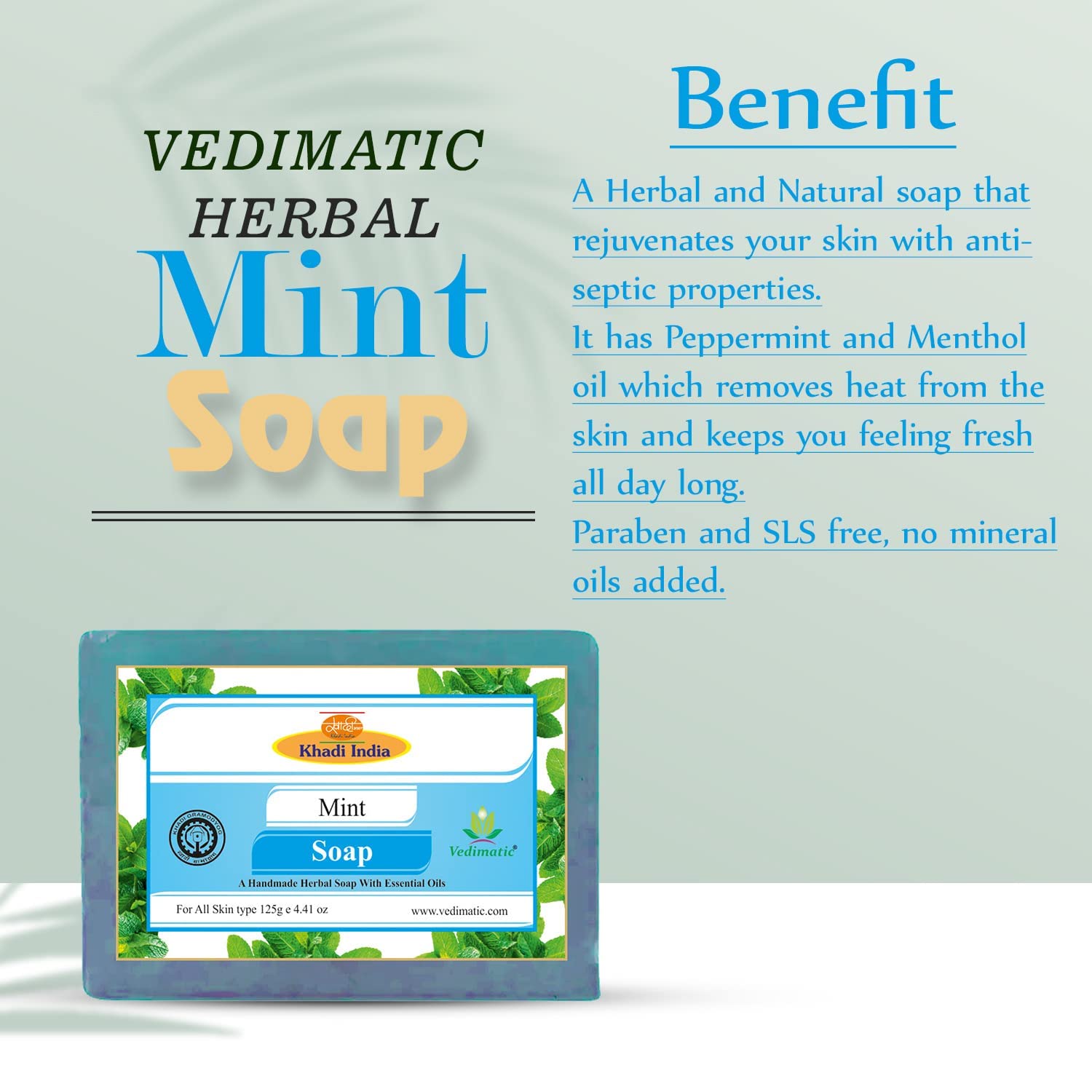 Vedimatic Herbal Jasmine & Mint Soap - Natural Skin Care Combo Pack (Set of 2) for Face & Body - Perfect for Daily Cleansing & Aromatherapy